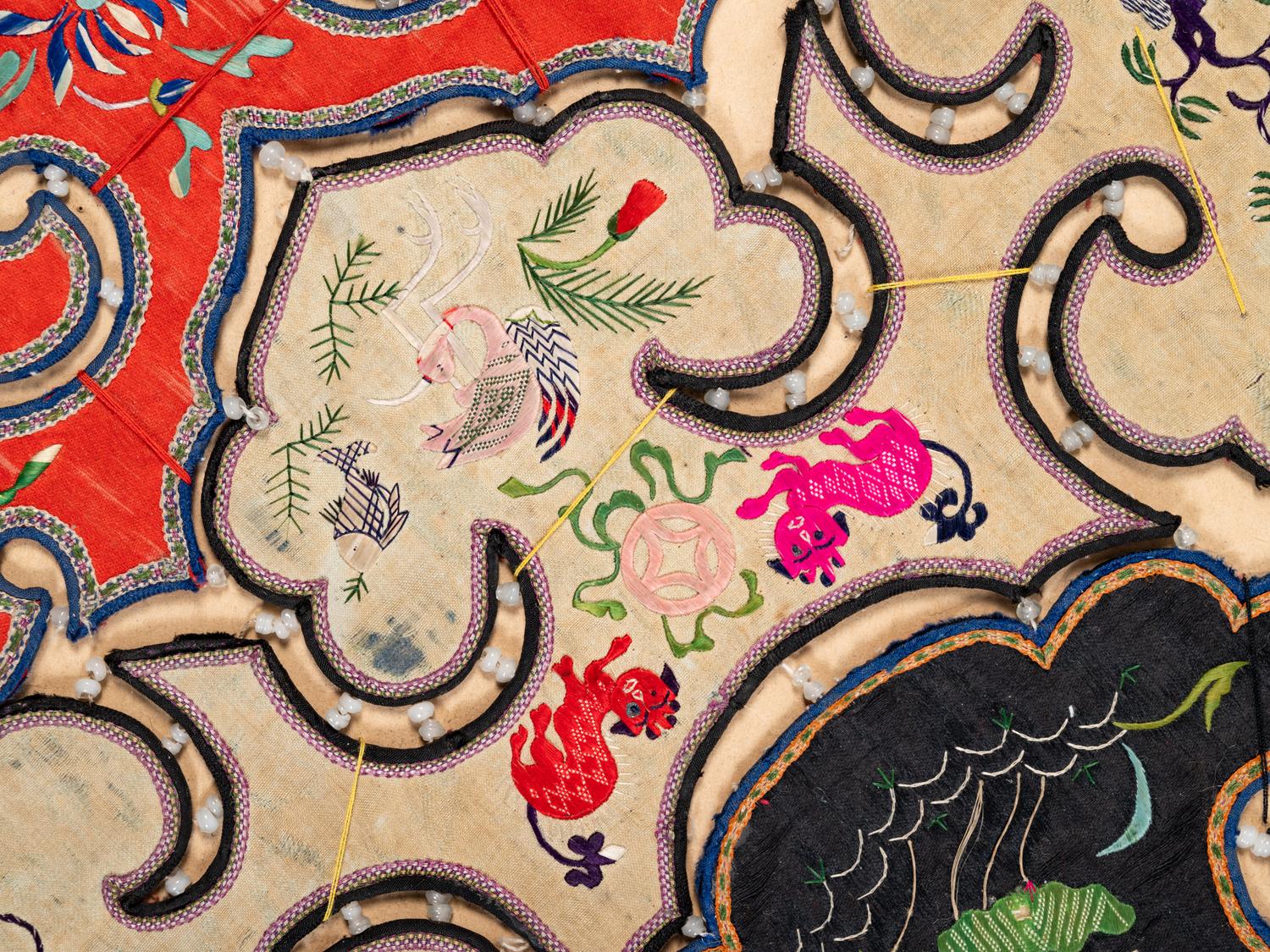 Four Chinese Embroidered Silk Ladies' Festival Collars