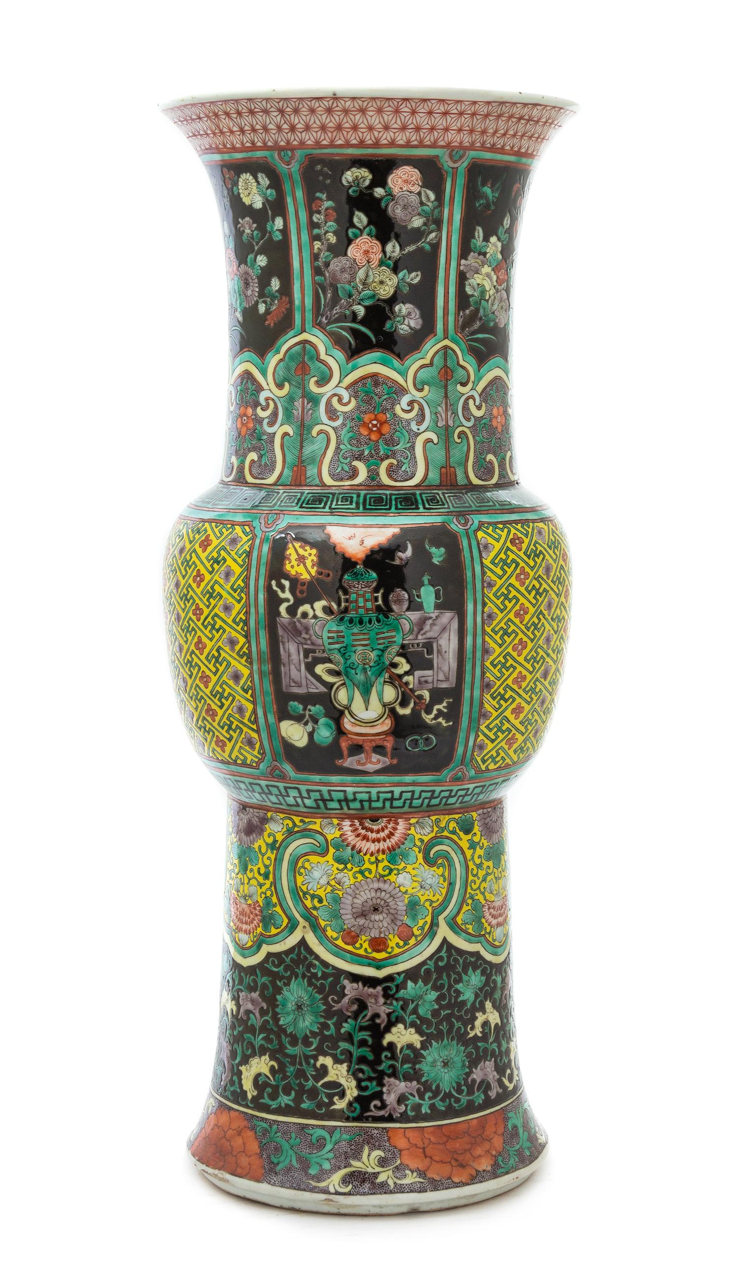A Large Chinese Famille Noire Gu Shape Vase 19TH CENTURY Height 24 inches. — 19TH CENTURY