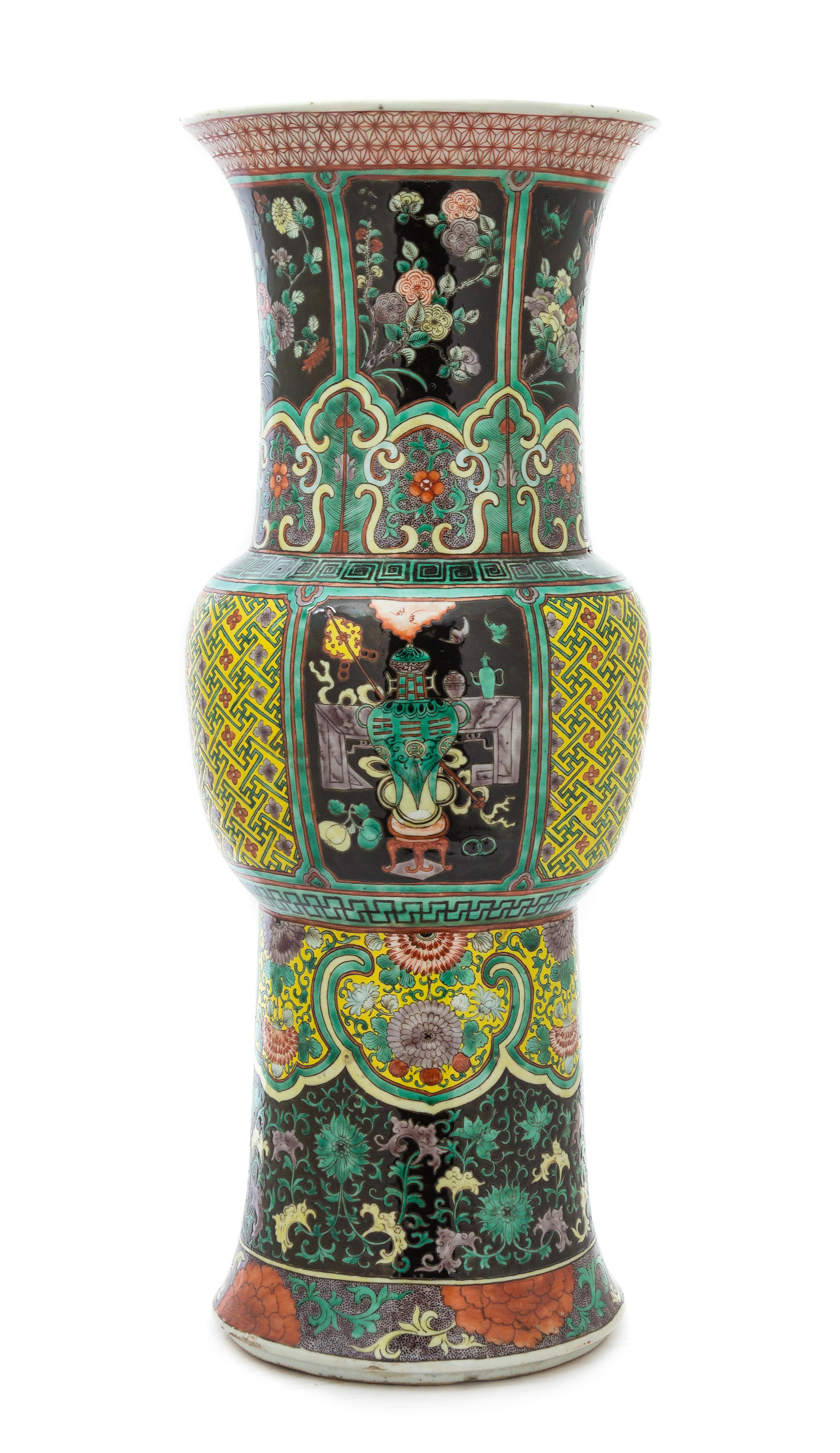 A Large Chinese Famille Noire Gu Shape Vase 19TH CENTURY Height 24 inches. — 19TH CENTURY