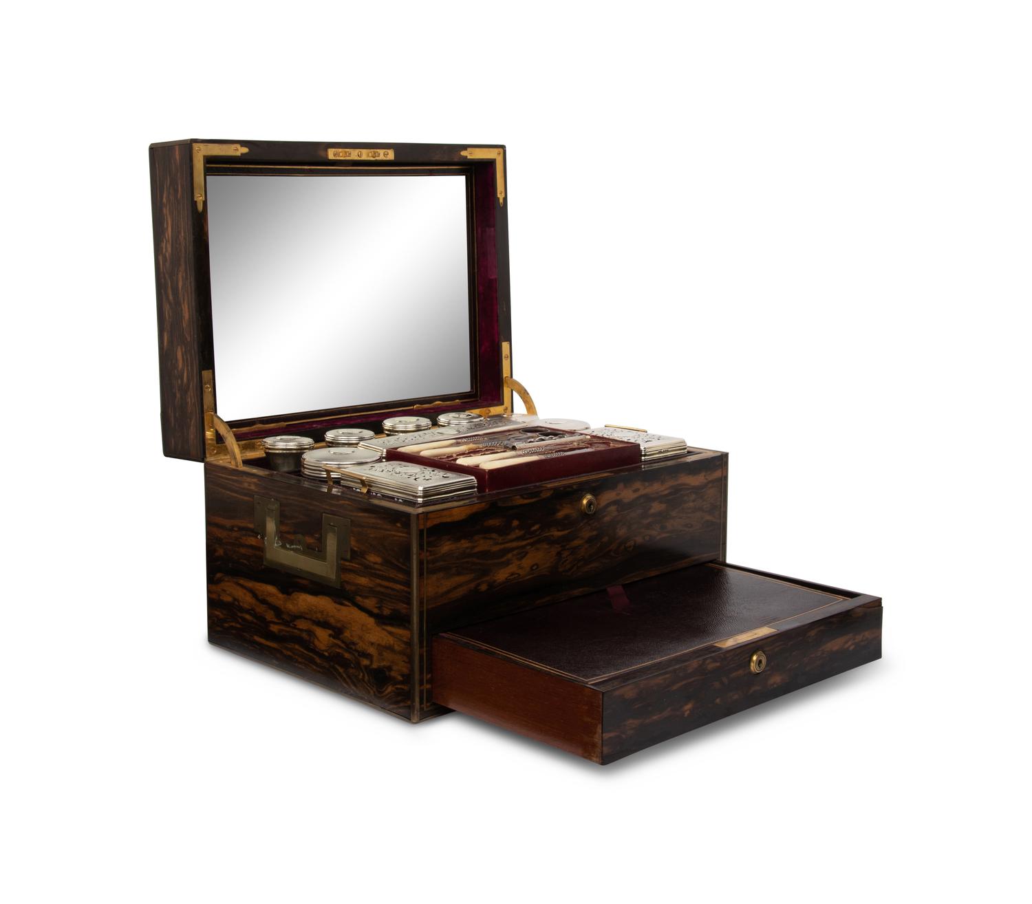 A Regency Calamander and Brass-Inlaid Campaign Toiletry Kit