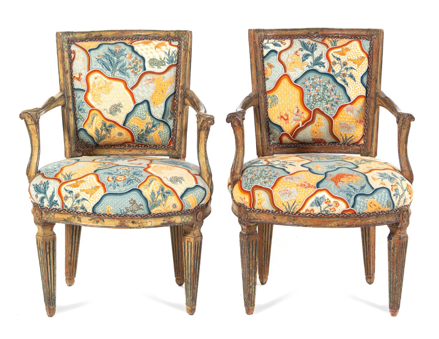 A Pair of Italian Painted Armchairs Height 34 inches. — 18TH CENTURY