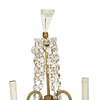 A Pair of Continental Gilt Metal and Glass Two-Light Candelabra
