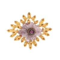 JOHN DONALD, MODERNIST, YELLOW GOLD, ROSE QUARTZ AND RUBY BROOCH