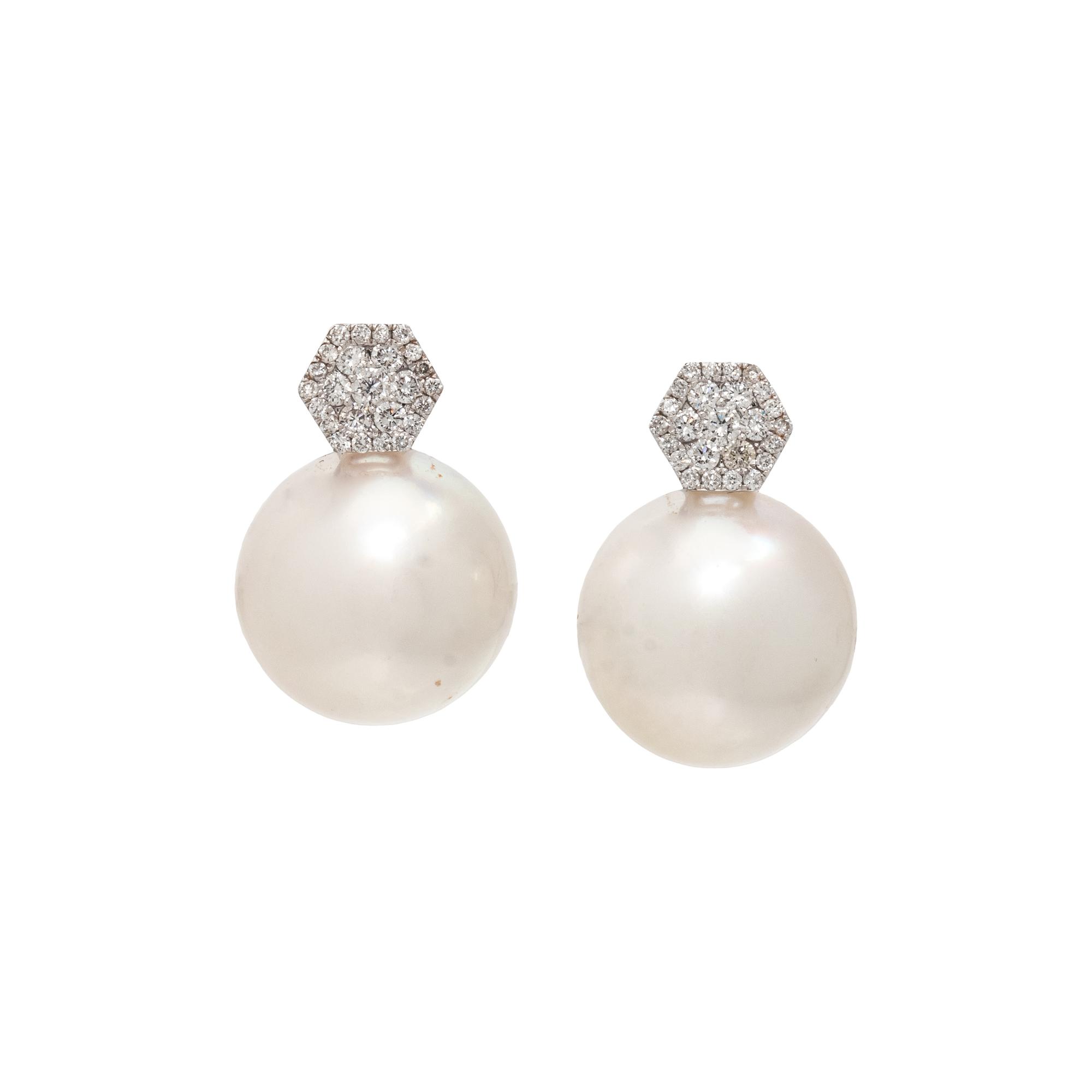 SOUTH SEA CULTURED PEARL AND DIAMOND EARRINGS