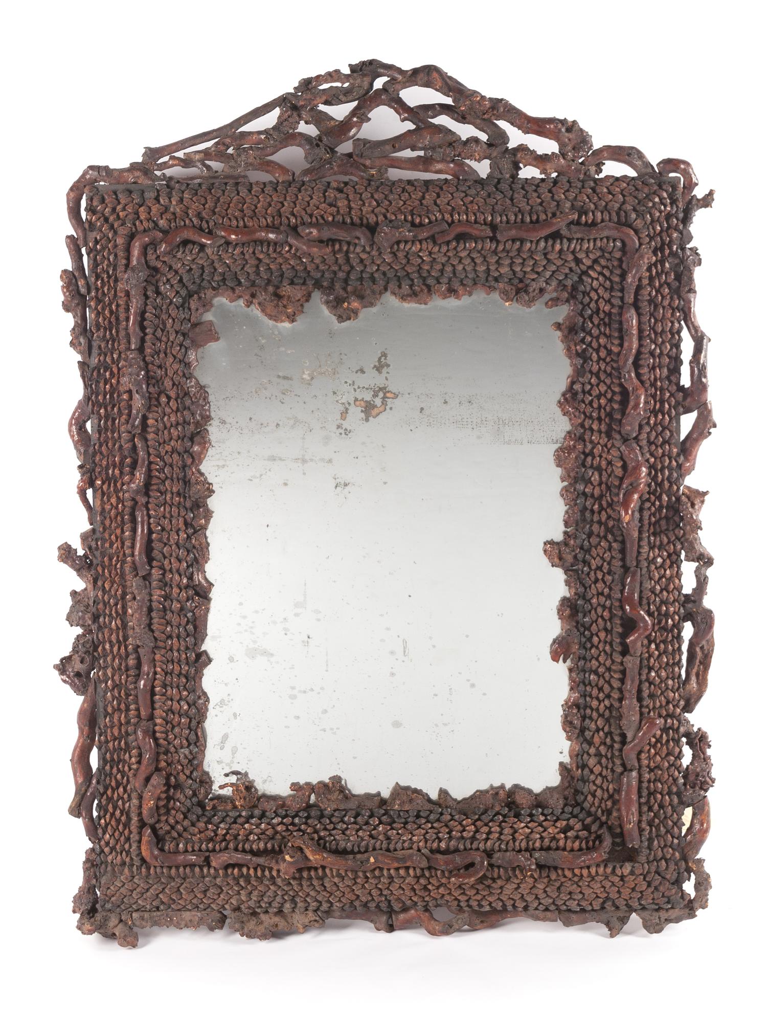 A Continental Burl Root Mirror Height 48 x width 34 1/2 inches. — LATE 19TH CENTURY