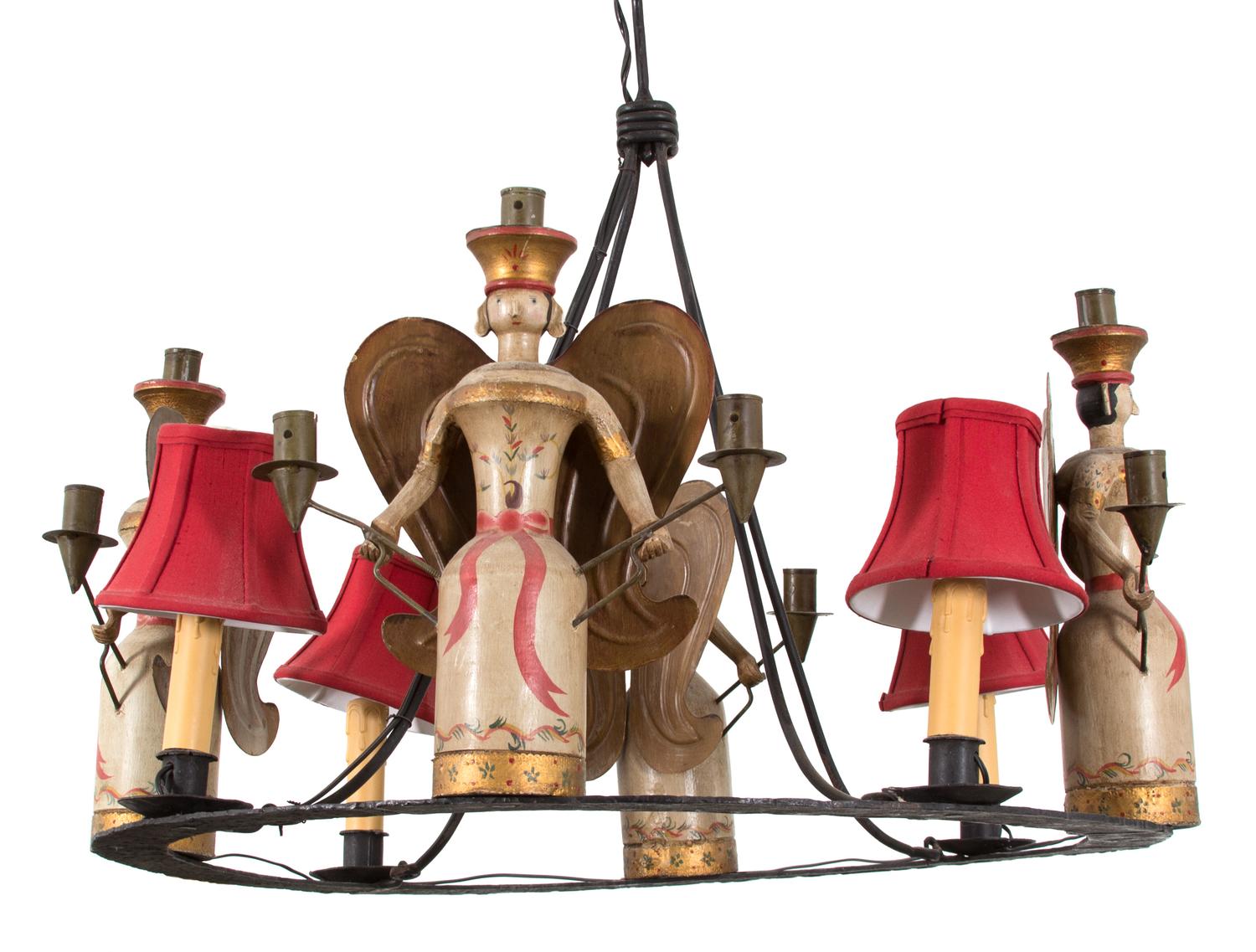 A Scandinavian Painted Wood Chandelier Height 18 diameter 27 inches. — 20TH CENTURY