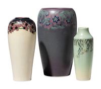 Three Artist Decorated Rookwood Pottery Floral Vellum Vases