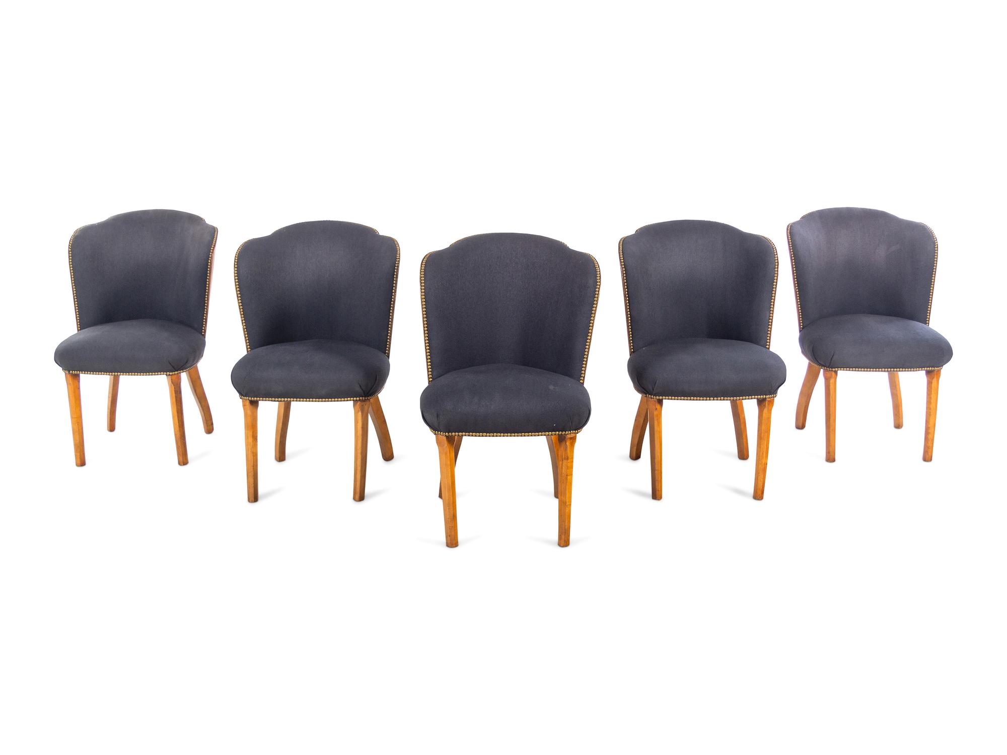 A Set of Five Art Deco Burlwood Dining Chairs