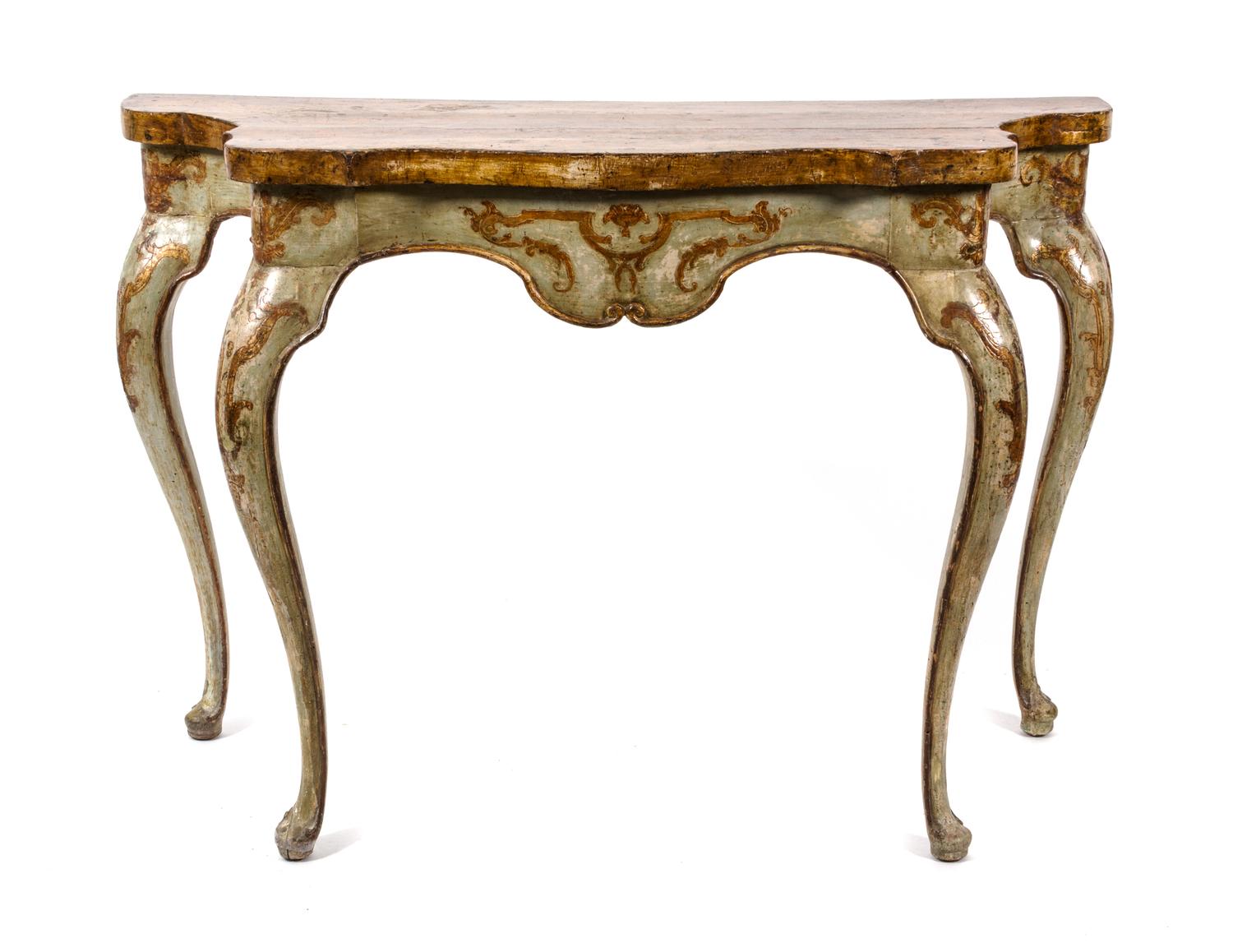 A Venetian Painted Console Table Height 31 1/2 x width 47 x depth 21 3/4 inches. — 18TH CENTURY