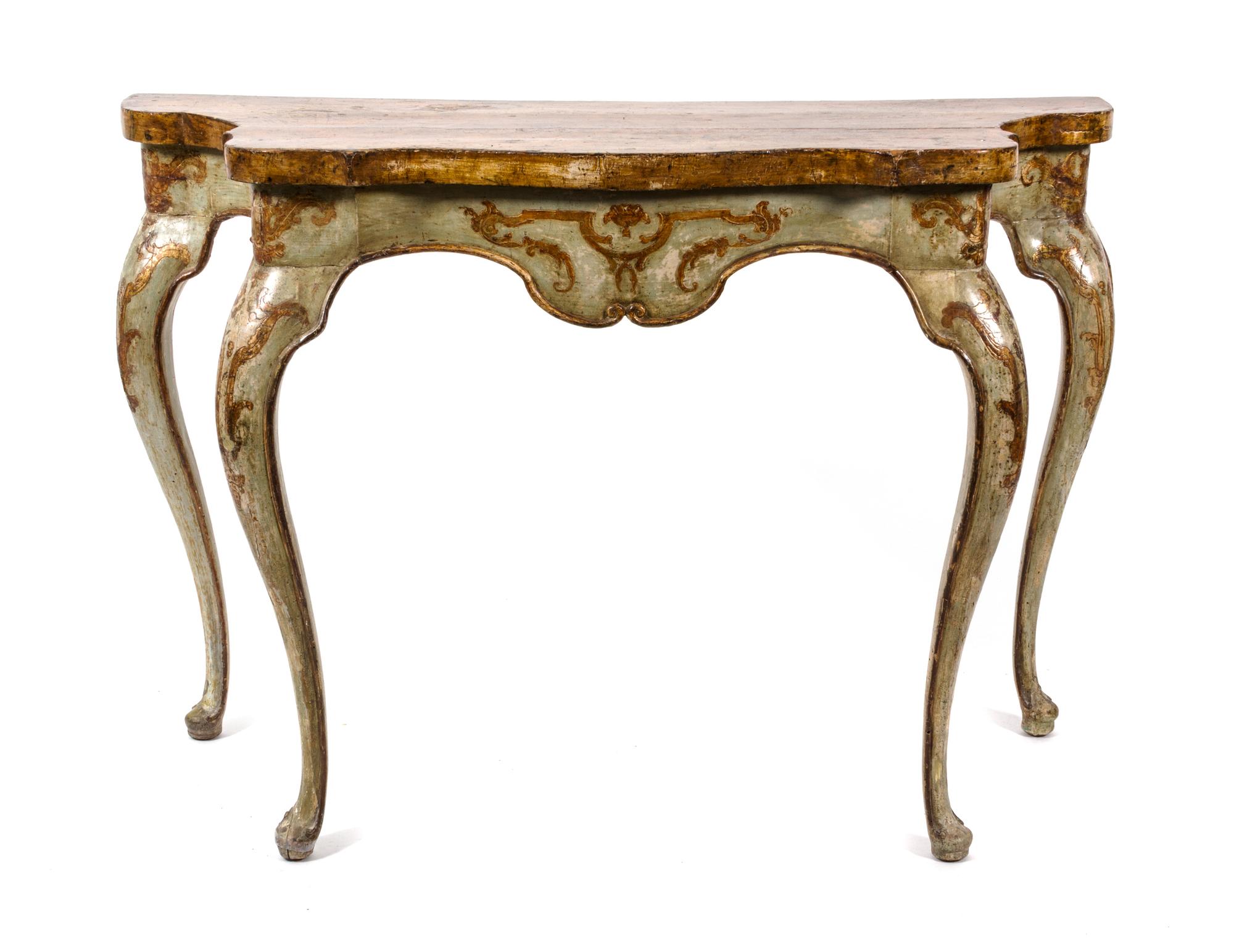 A Venetian Painted Console Table Height 31 1/2 x width 47 x depth 21 3/4 inches. — 18TH CENTURY