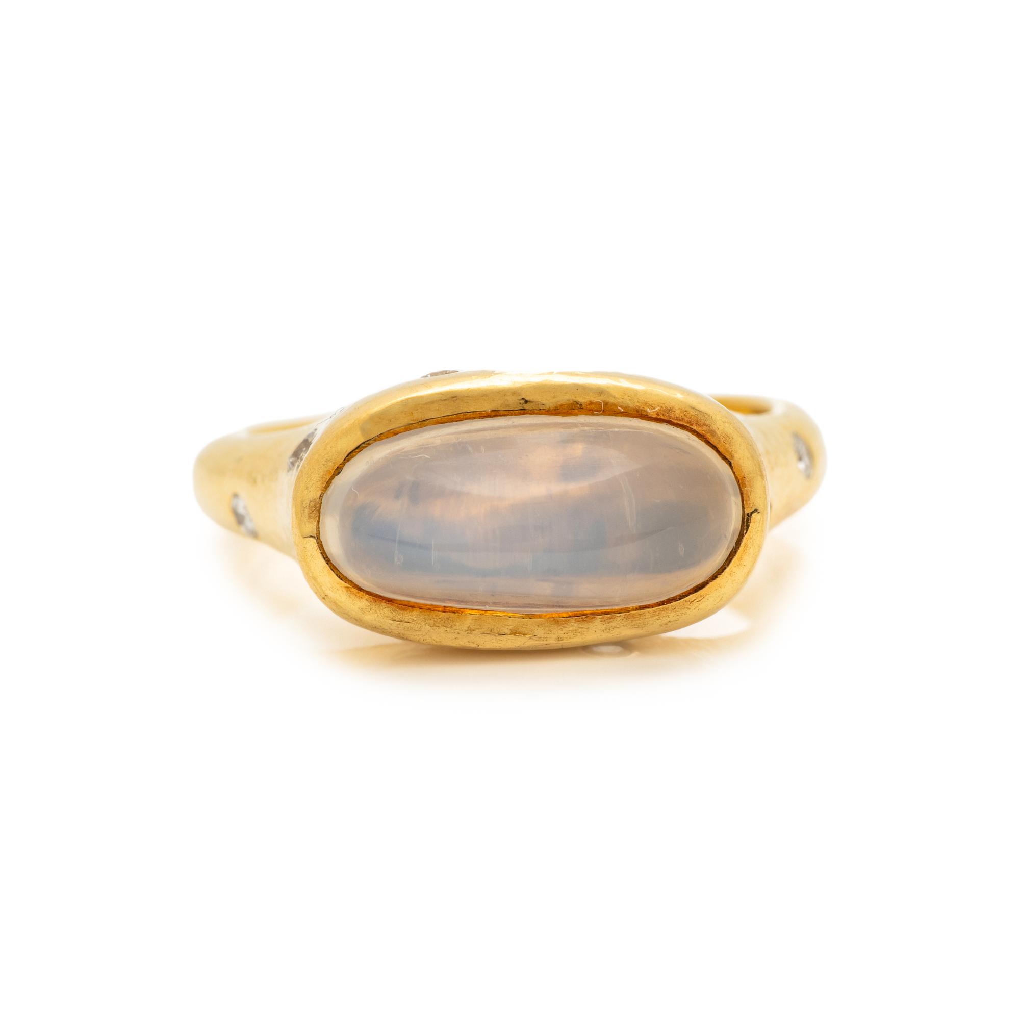 POTTER AND MELLEN, YELLOW GOLD, MOONSTONE AND DIAMOND RING