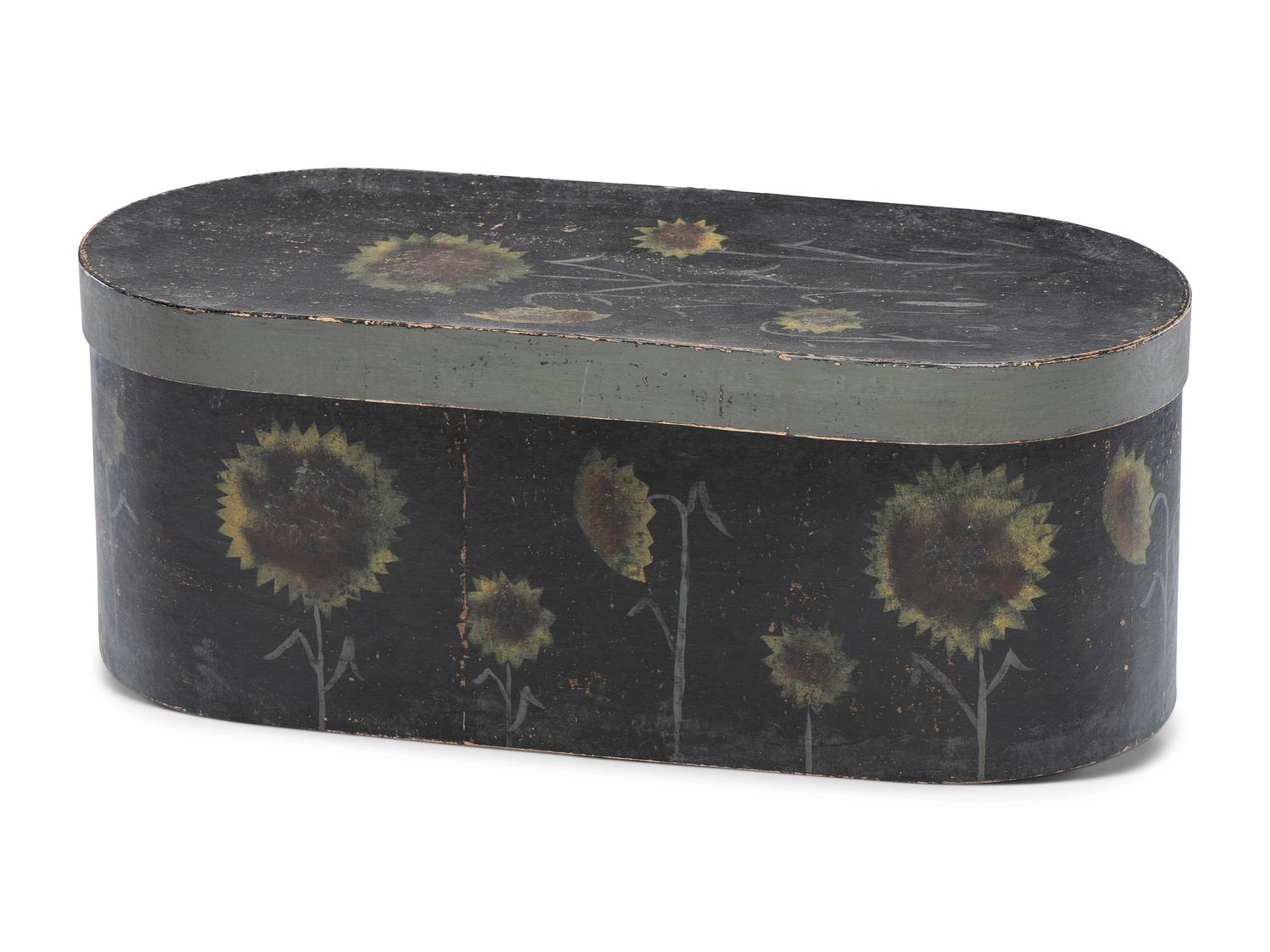 A Bandboard Box with Painted Sunflower Decoration