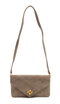 An Hermes Taupe Suede Versailles Bag, 8 1/2 x 5 x 1 inches.