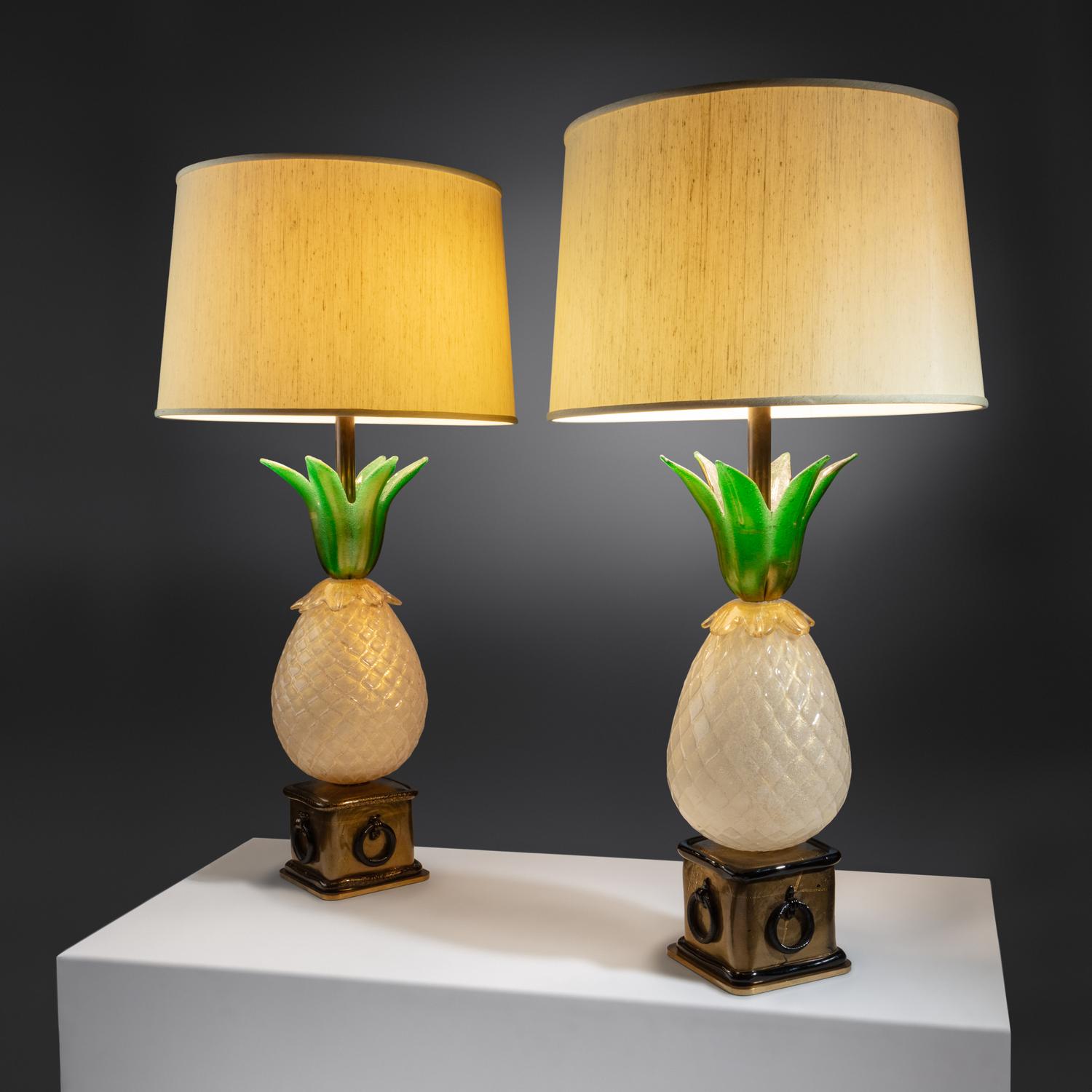 Pair of Pineapple-Form Murano Glass Table Lamps Italy