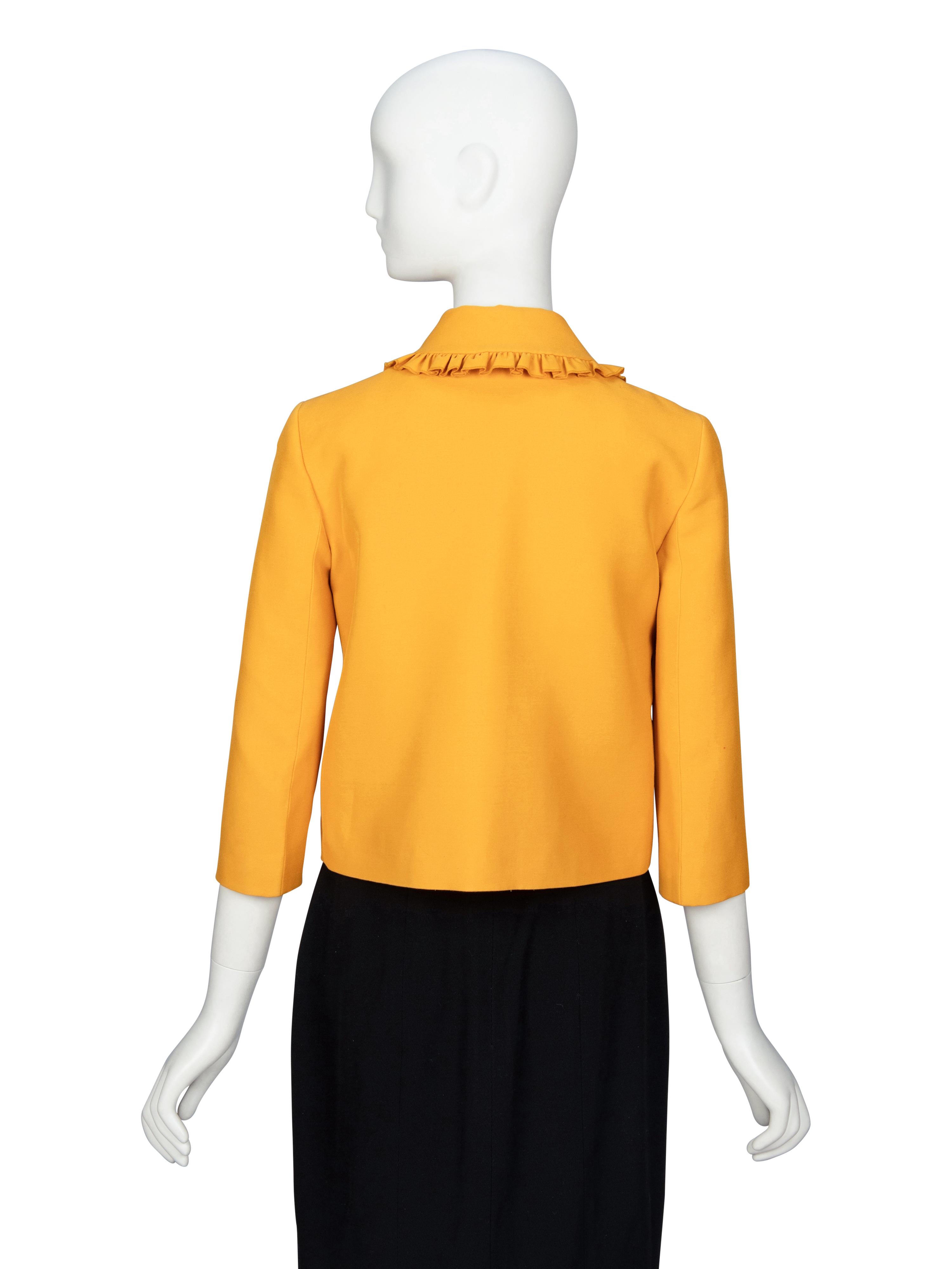 GUCCI, BOXY RUFFLE-TRIM MUSTARD JACKET