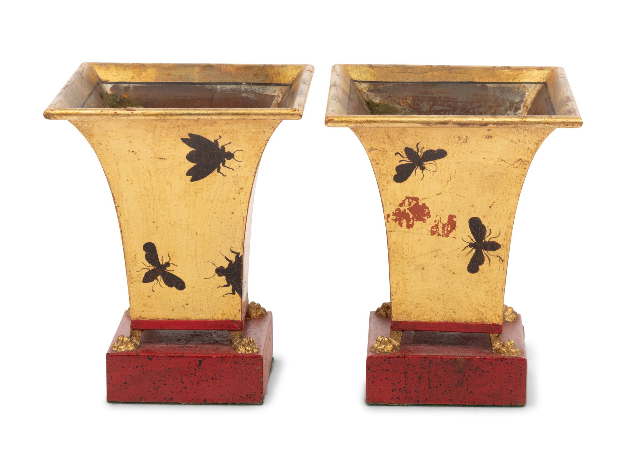 A Pair of Gilt Decorated Tôle Jardinières