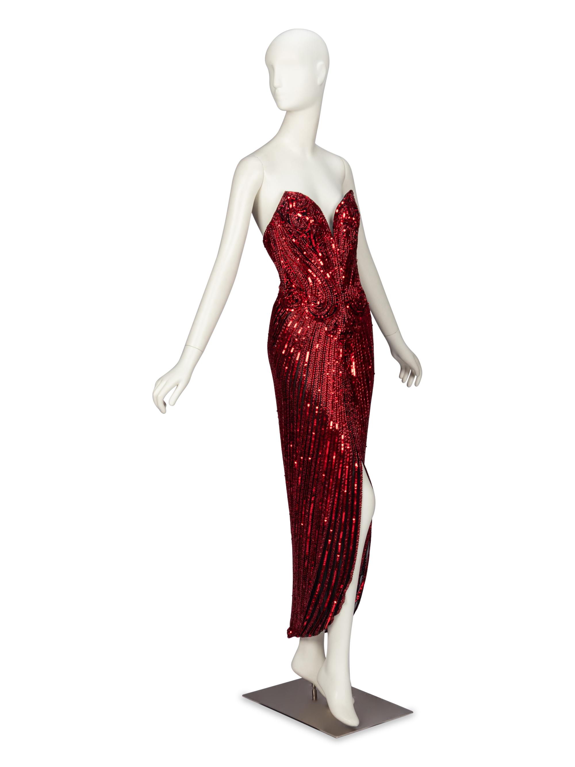 Bob Mackie, Red Sequined Strapless Gown