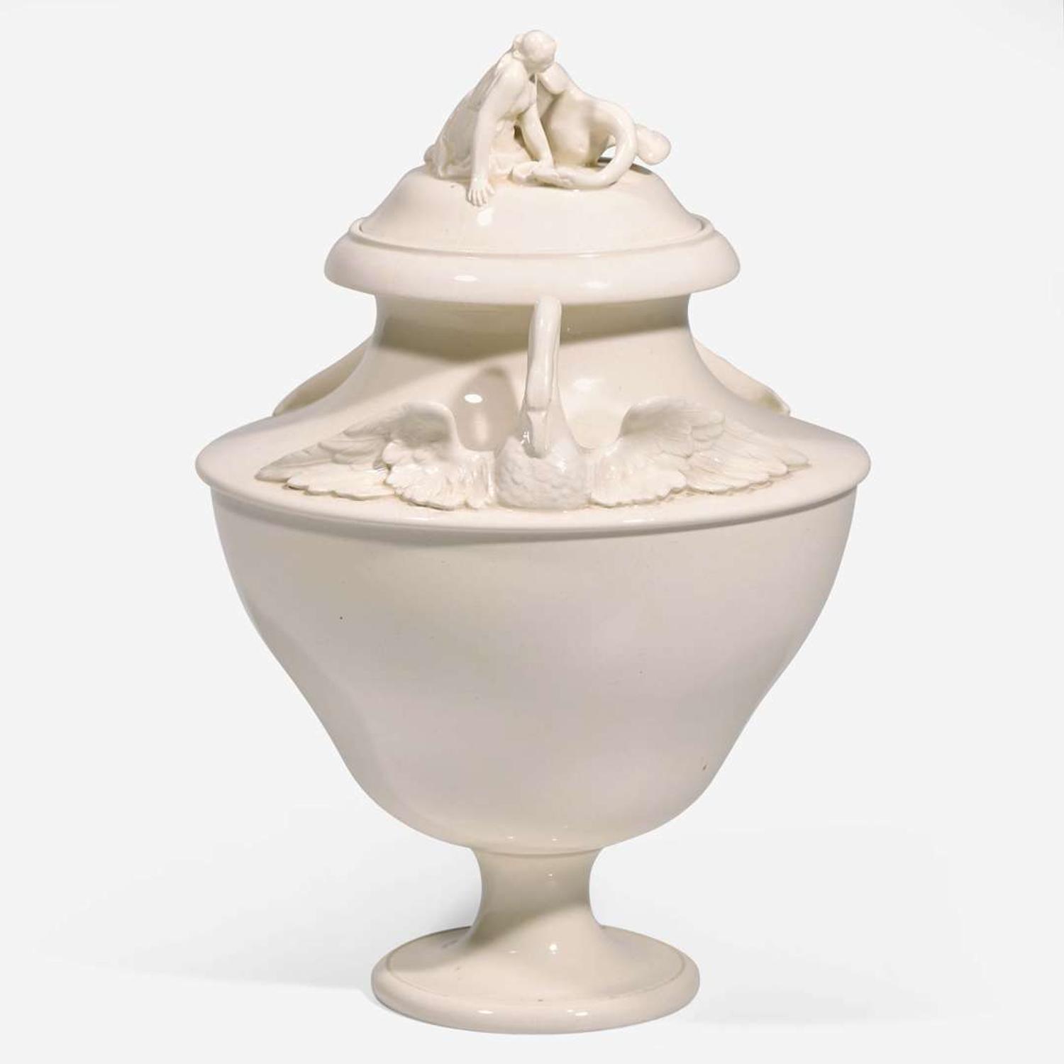 A Wedgwood Queensware Leda and the Swan Vase and Cover UK, early 19th century