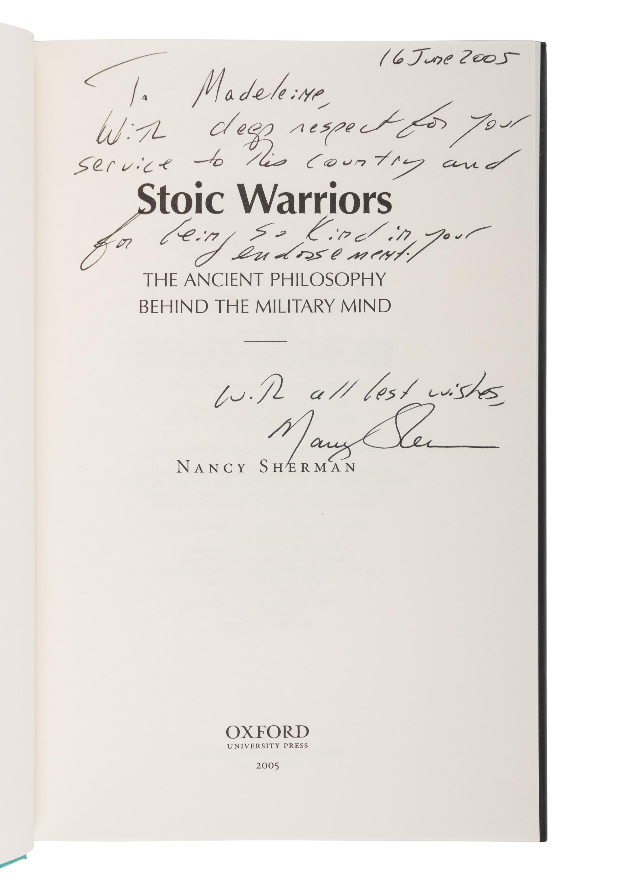 MILITARY PHILOSOPHY A group of 6 FIRST EDITIONS INSCRIBED TO SECRETARY ALBRIGHT: