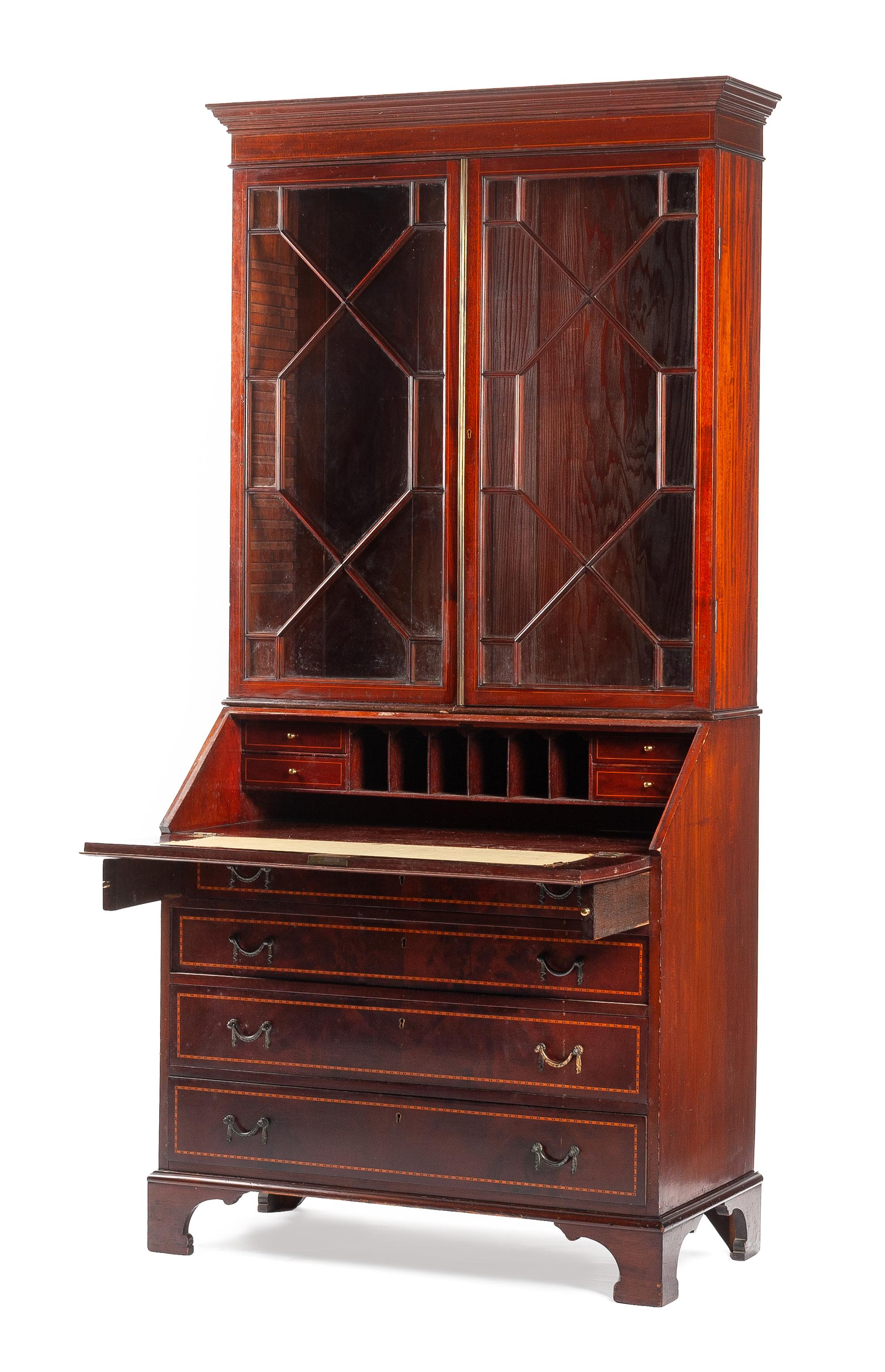 A Georgian Style Mahogany Secretary Bookcase Height 77 x width 36 x depth 18 1/2 inches. — LATE 19TH/EARLY 20TH CENTURY