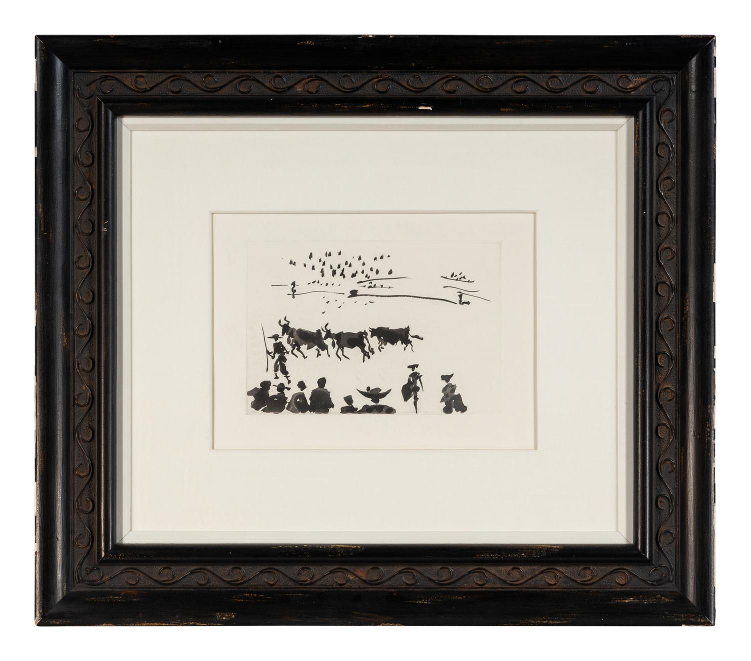 A pair of prints ( El Arrastre ; Los Cabestros retiran al Toro Manso ) from ' José Delgado: La Tauromaquia ', 1957