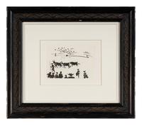 A pair of prints ( El Arrastre ; Los Cabestros retiran al Toro Manso ) from ' José Delgado: La Tauromaquia ', 1957