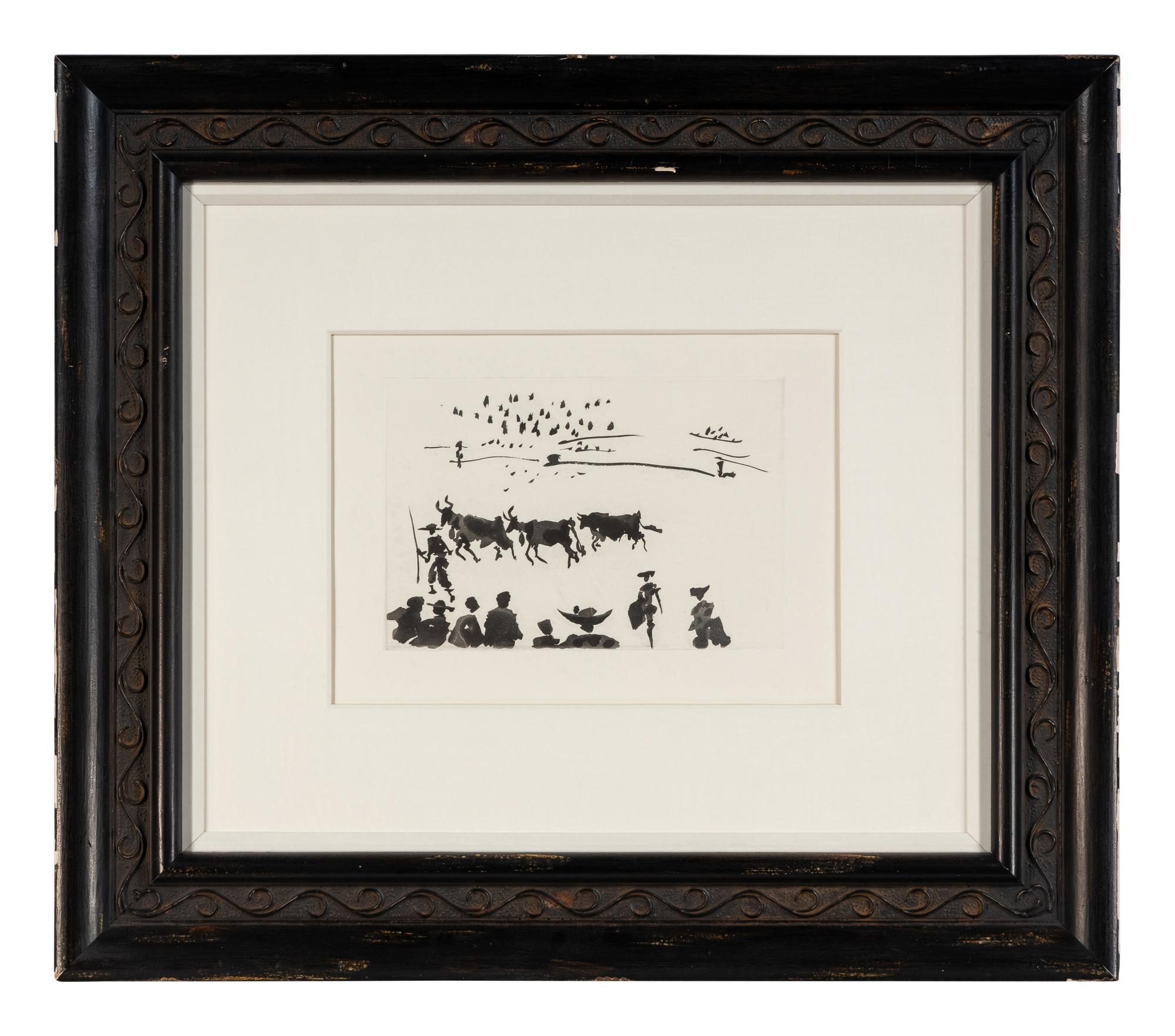 A pair of prints ( El Arrastre ; Los Cabestros retiran al Toro Manso ) from ' José Delgado: La Tauromaquia ', 1957