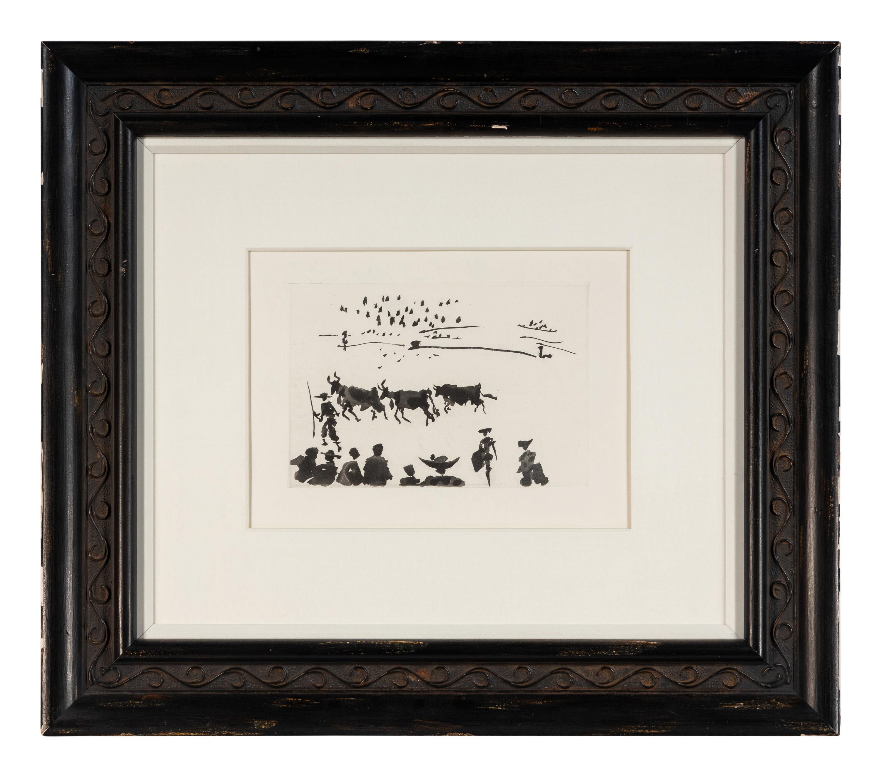 A pair of prints ( El Arrastre ; Los Cabestros retiran al Toro Manso ) from ' José Delgado: La Tauromaquia ', 1957