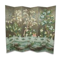 A Hand-Painted Six-Panel Gracie Screen Depicting a Chinoiserie Scene on Silvered Ground — 20TH CENTURY