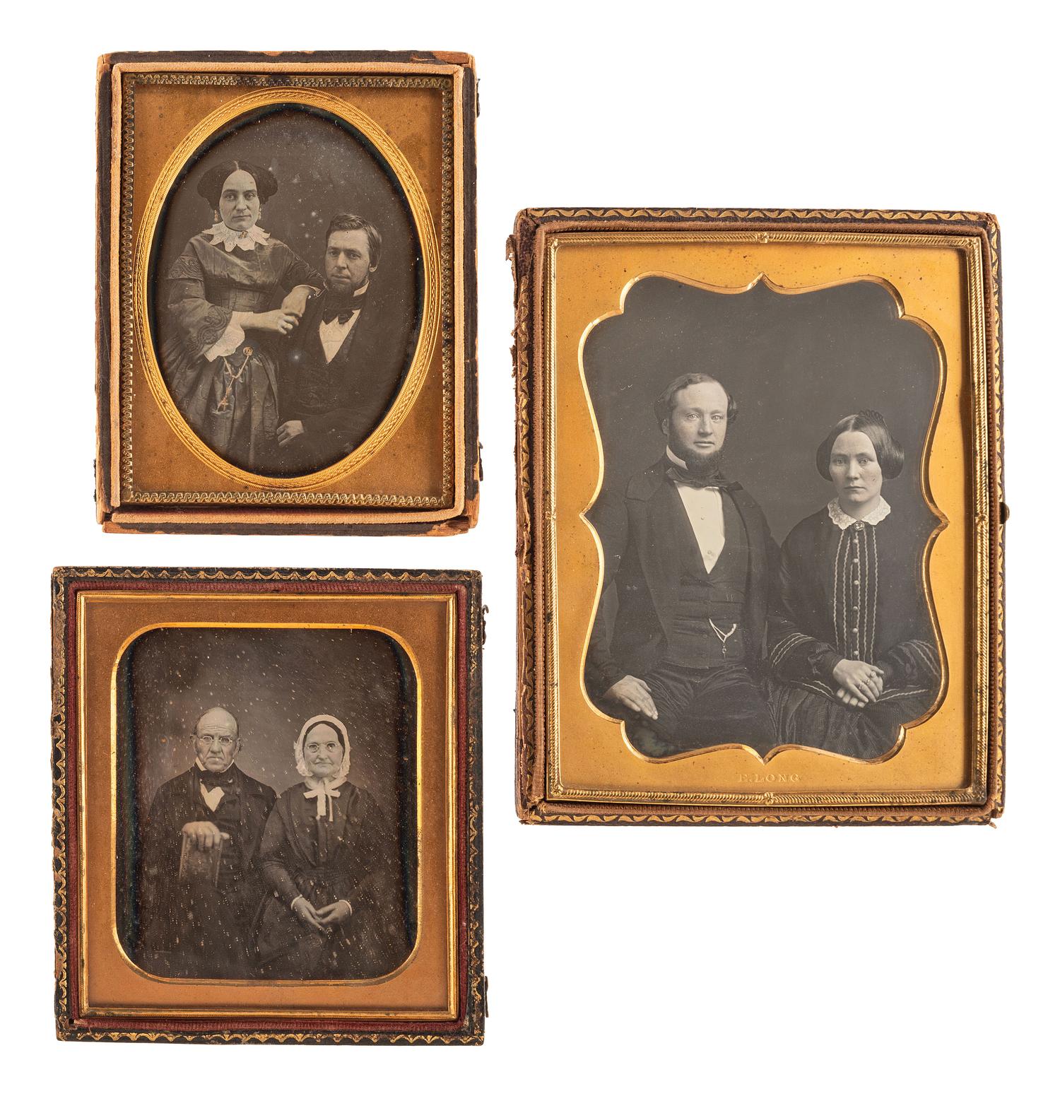[EARLY PHOTOGRAPHY]. A group of 18 daguerreotype portraits of couples, highlighted by a half plate portrait by Enoch Long, including: