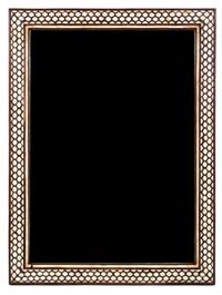 A North African Hardwood and Bone-Inlaid Mirror Height 40 x width 30 1/4 inches.