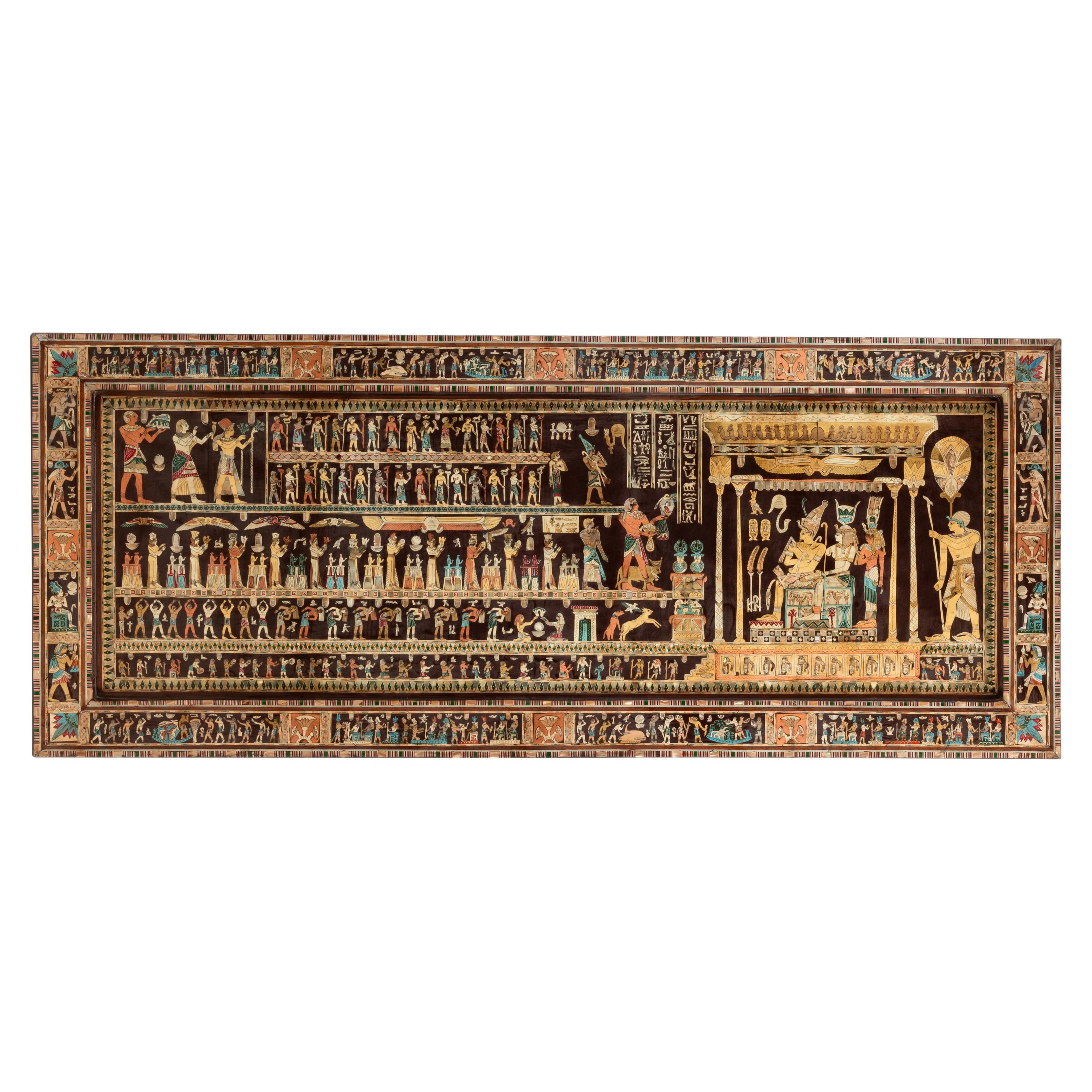 A Large Egyptian Style Marquetry Wall Panel