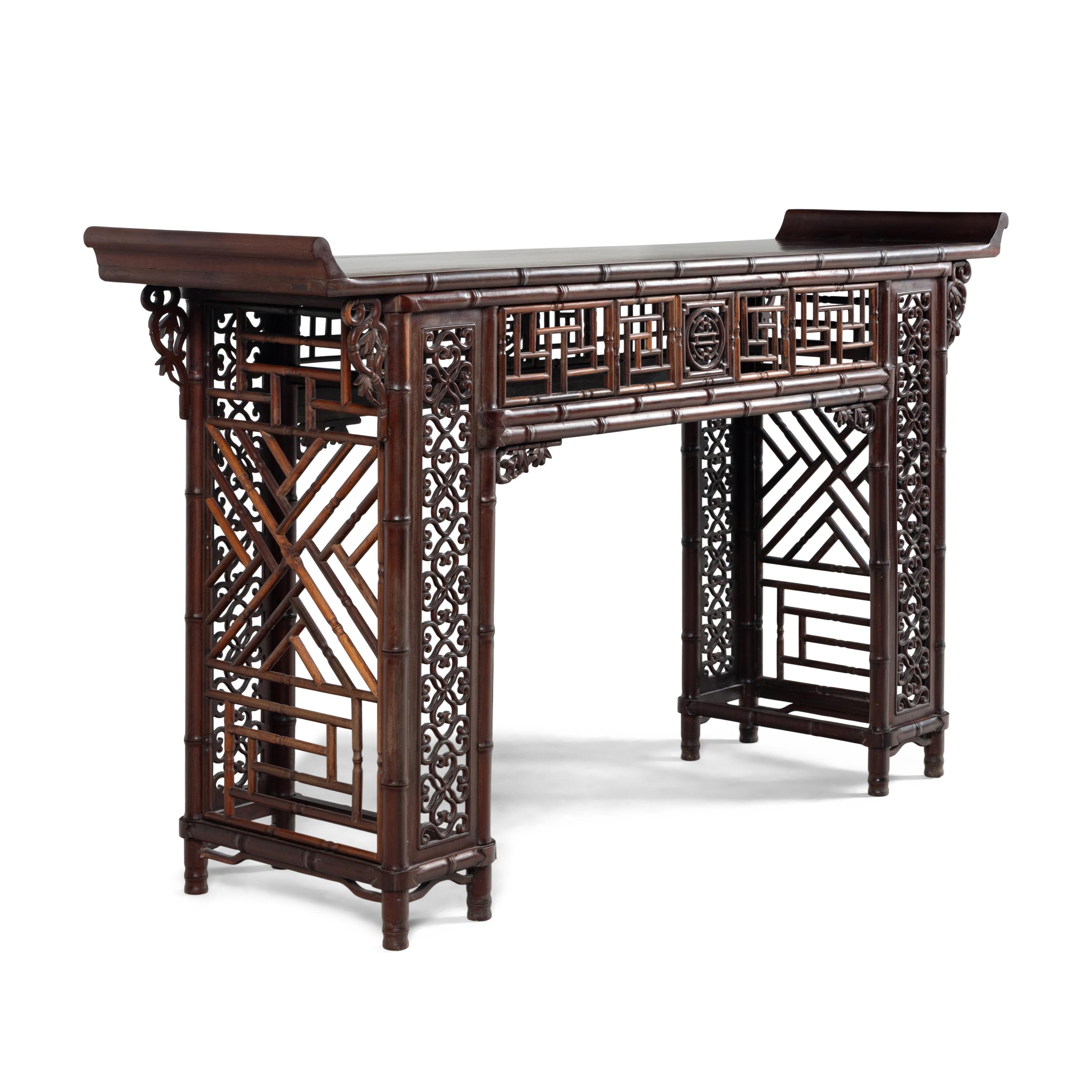A Chinese Hardwood Faux Bamboo Altar Table, Qiaotou'an, 20th Century 近代 硬木仿竹翹頭案