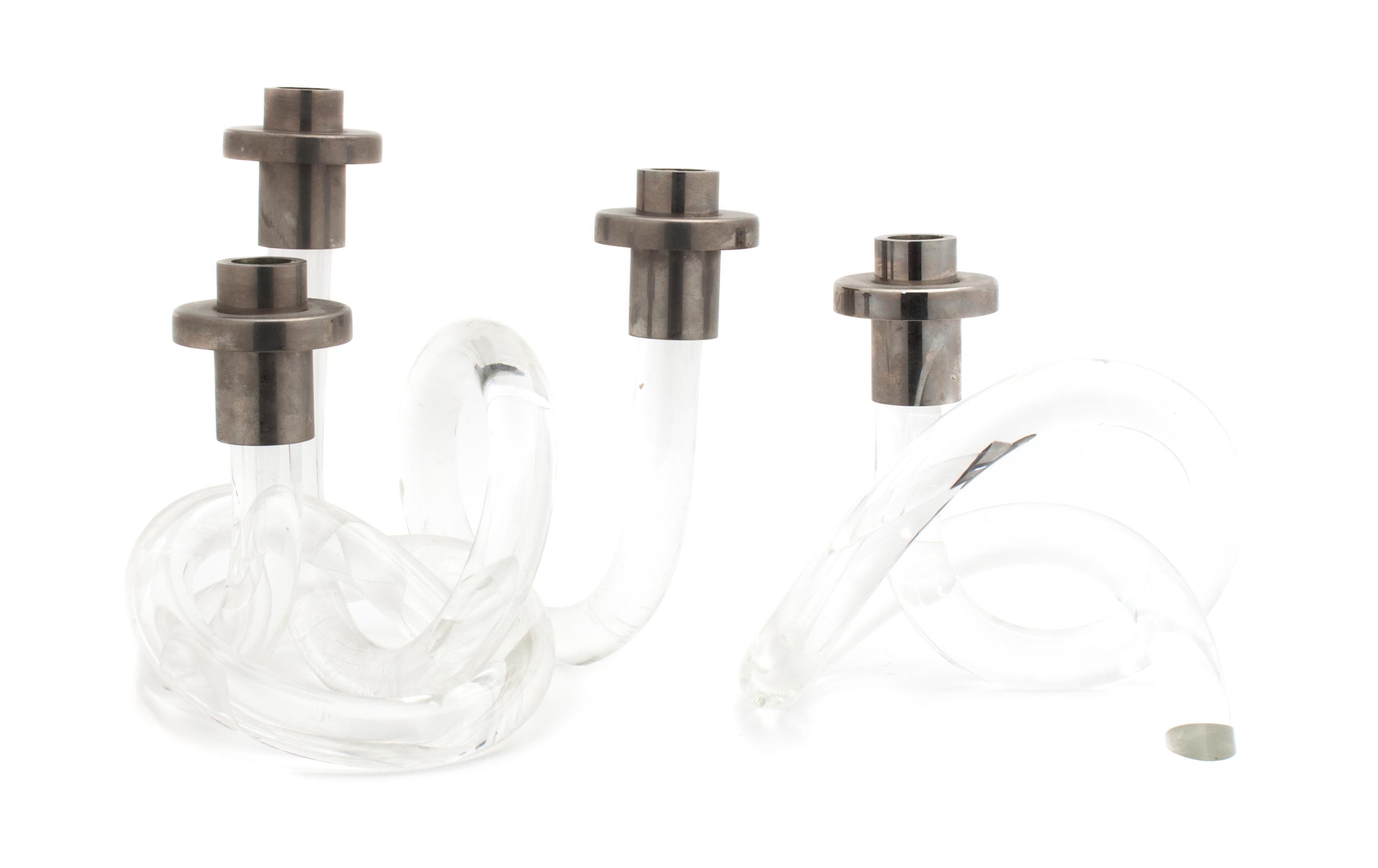 Two American Lucite and Chromed Nickel Candlesticks Height of each: 8 inches. — DOROTHY THORPE (1904-1989),