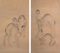 A Pair of Chinese Works on Silk Depicting Camels — 20TH CENTURY