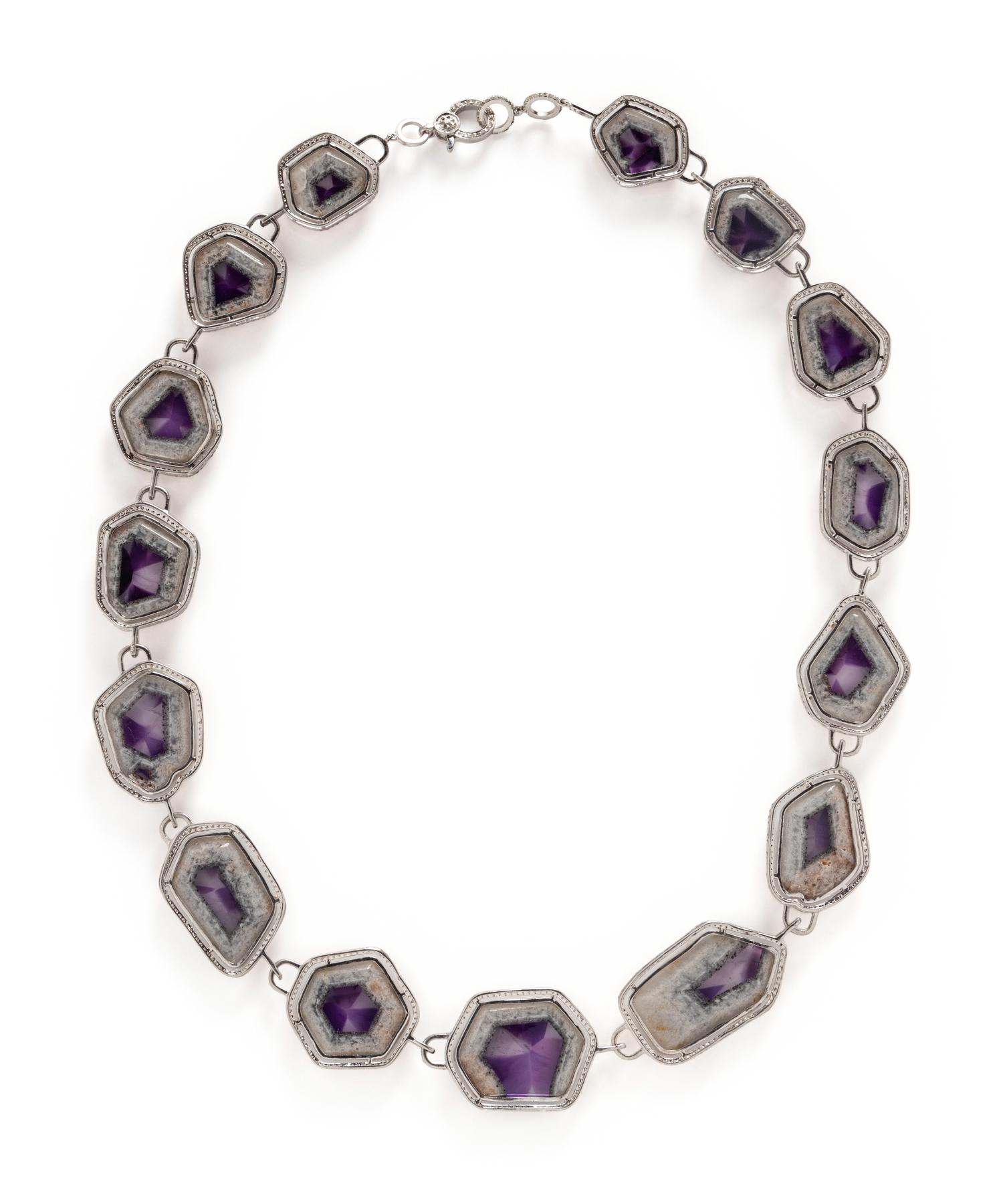 AMETHYST GEODE, ORANGE SAPPHIRE, AND DIAMOND NECKLACE