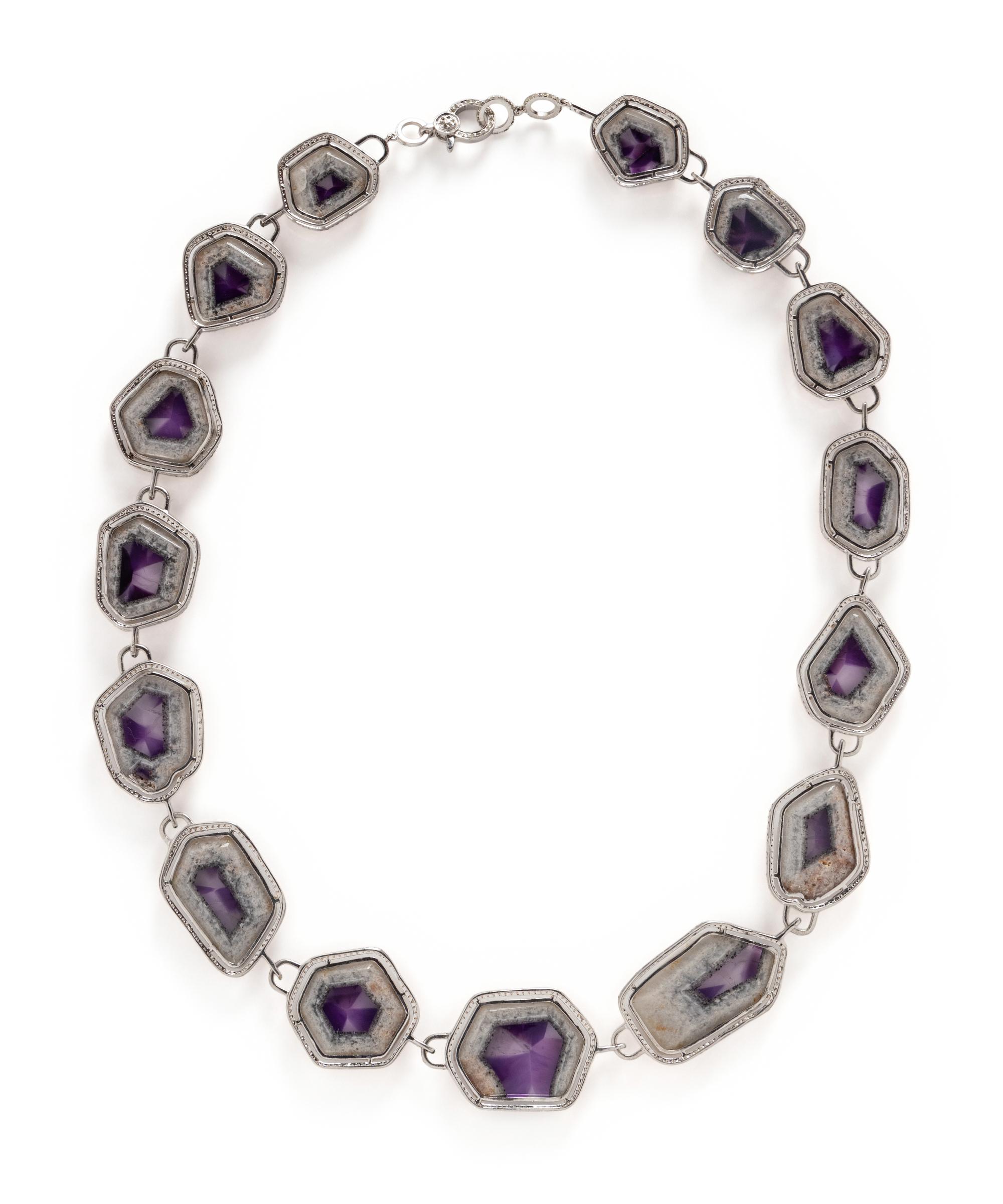 AMETHYST GEODE, ORANGE SAPPHIRE, AND DIAMOND NECKLACE