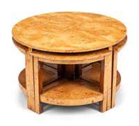 A Continental Burl Birch Five-Piece Low Nesting Table