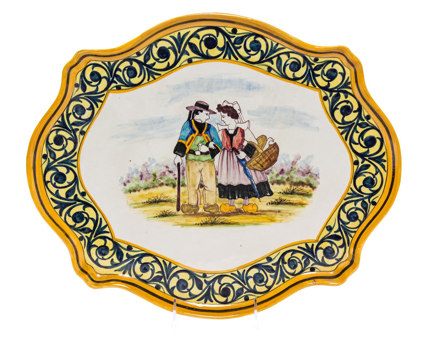 A Quimper Pottery Tray Width 16 3/4 inches.