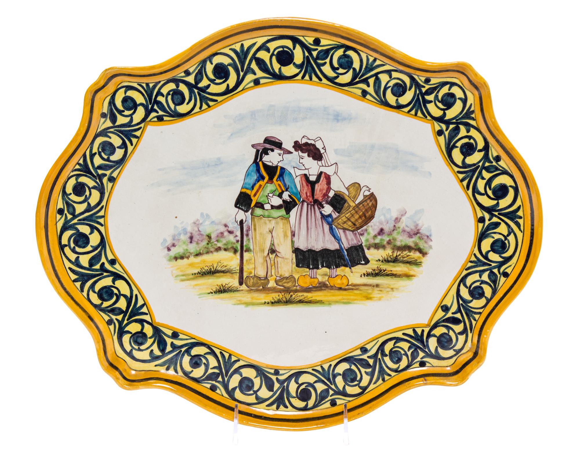 A Quimper Pottery Tray Width 16 3/4 inches.