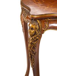 A Pair of Louis XV Style Carved Walnut and Marquetry Side Tables