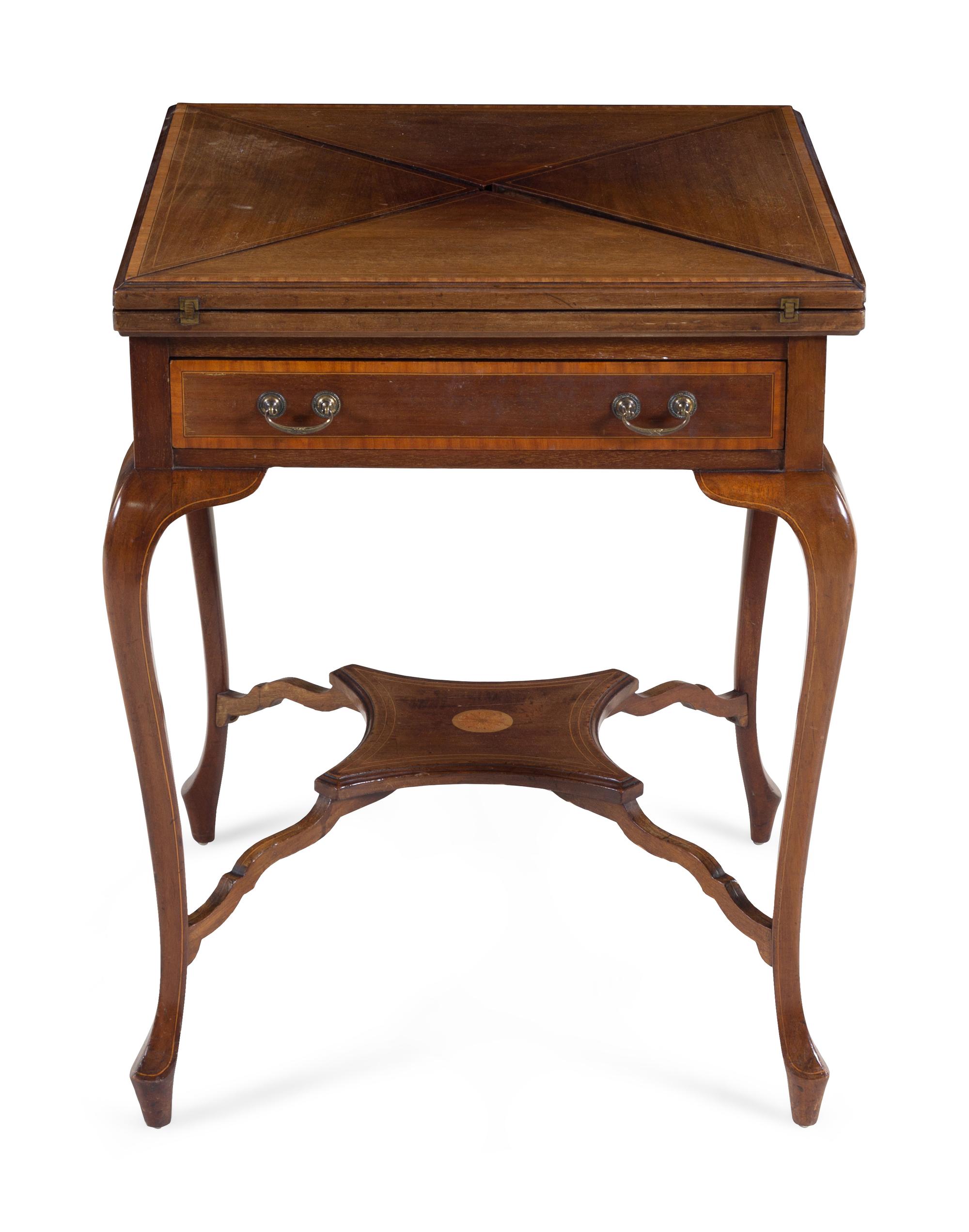 An Edwardian Satinwood Inlaid Mahogany Handkerchief Table