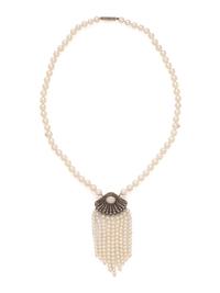 CULTURED PEARL AND DIAMOND NECKLACE