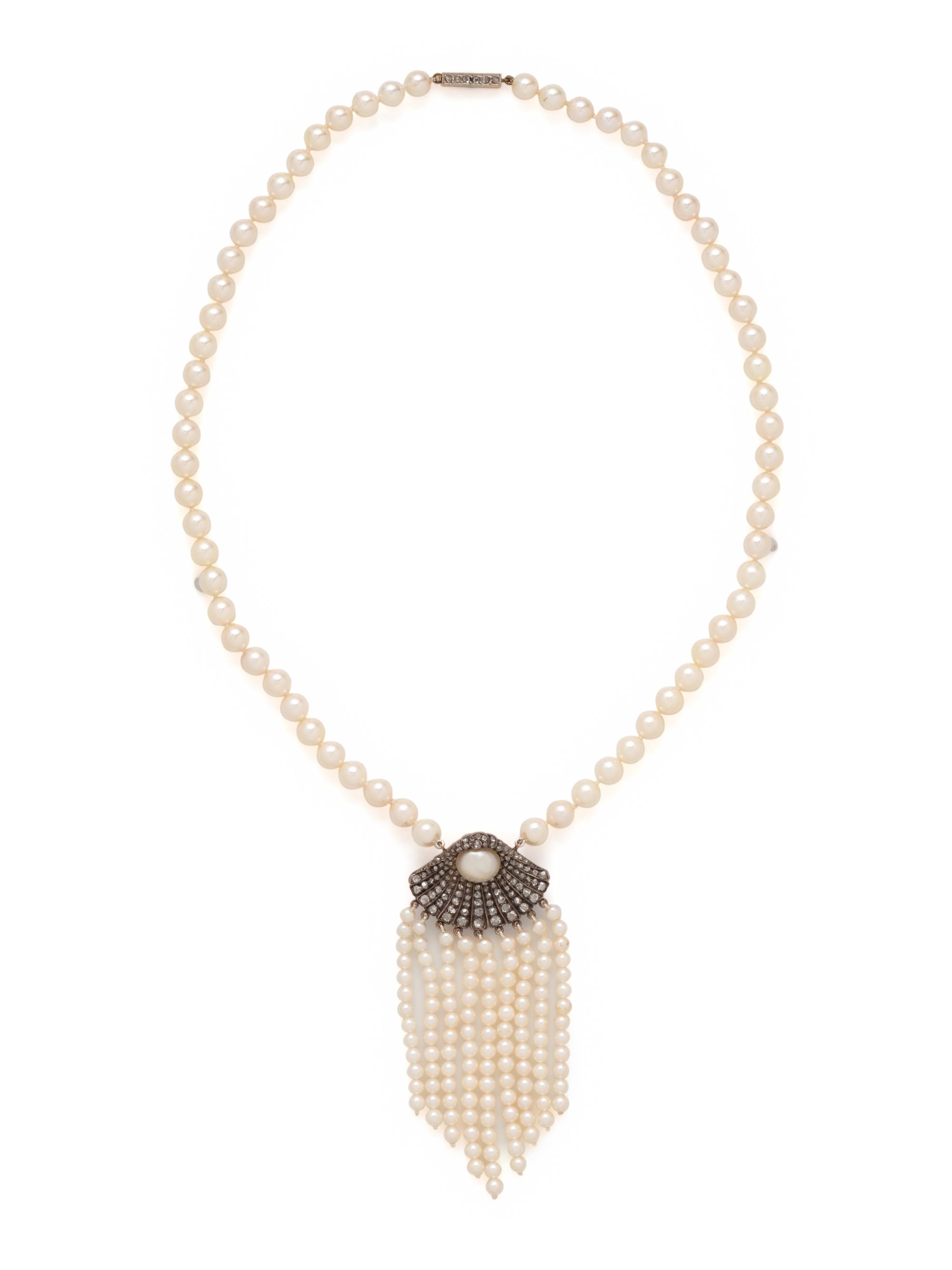 CULTURED PEARL AND DIAMOND NECKLACE