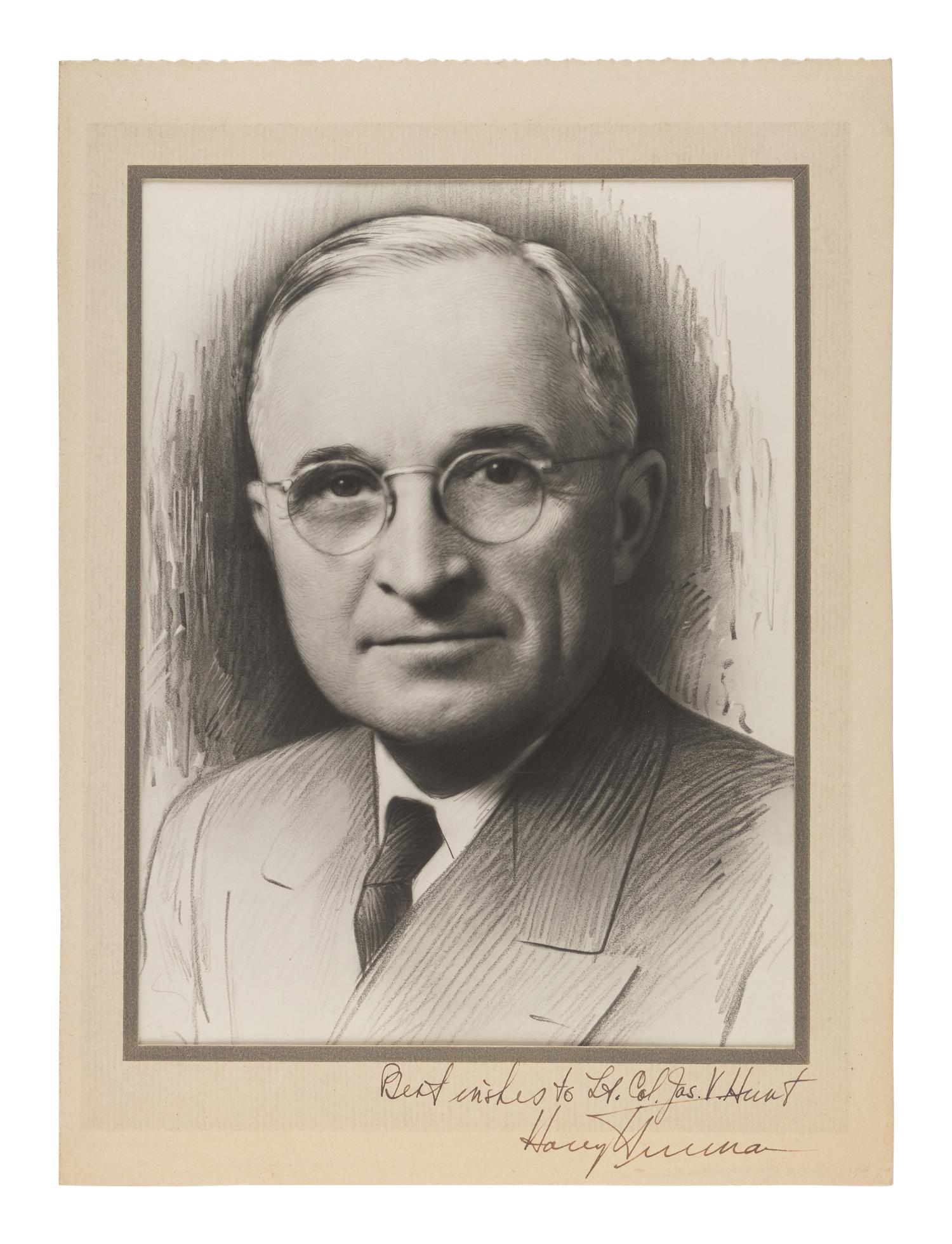 [TRUMAN, Harry S. (1884-1972)] – Lt. Col. James V. Hunt. Album containing approximately 60 signed photos of people related to President Truman's Cabinet and contemporary U.S. Senators and Congressmen, ca. 1944-1947.