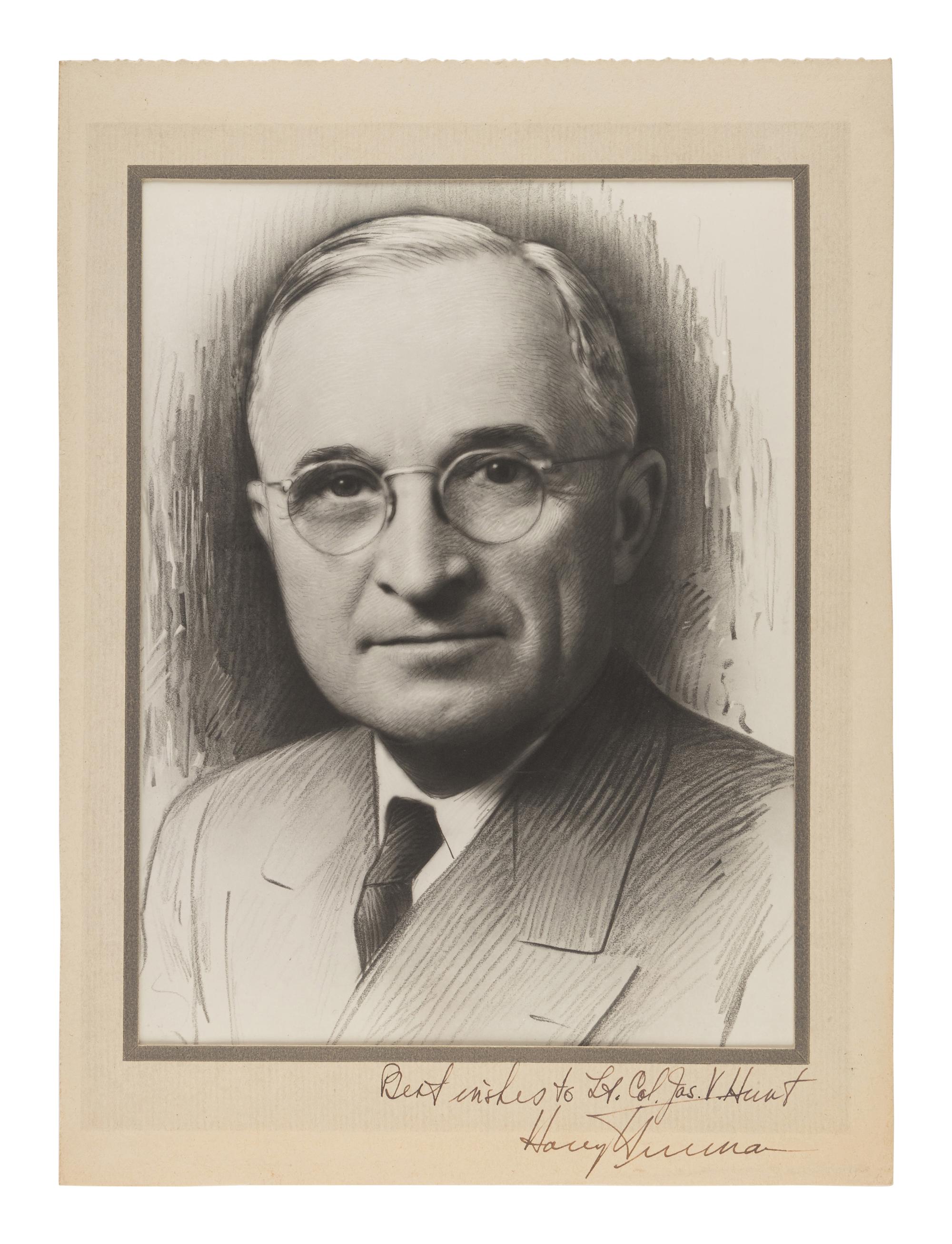 [TRUMAN, Harry S. (1884-1972)] – Lt. Col. James V. Hunt. Album containing approximately 60 signed photos of people related to President Truman's Cabinet and contemporary U.S. Senators and Congressmen, ca. 1944-1947.