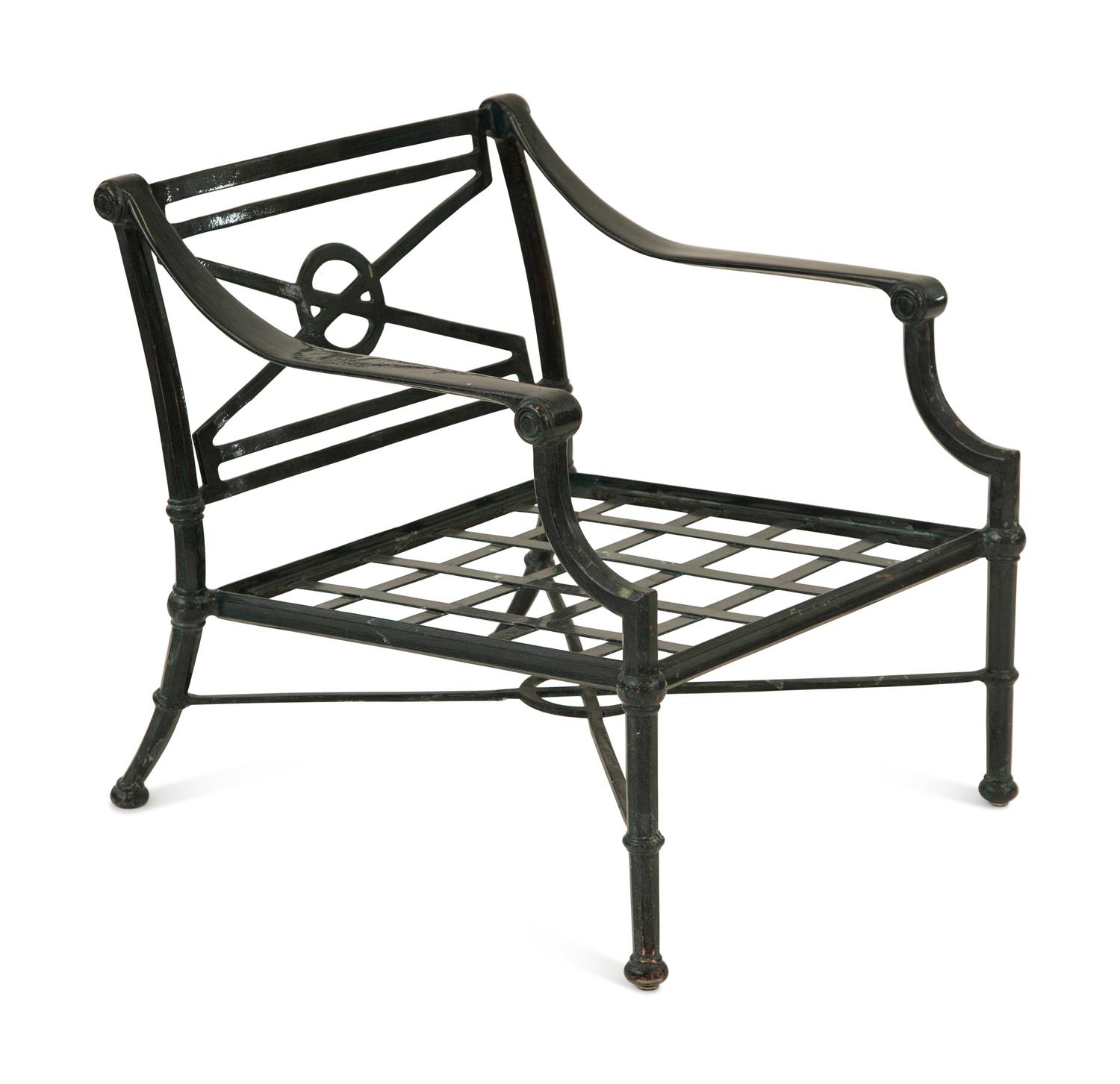 A Group of Neoclassical Style Painted Aluminum Garden Furniture — 20th Century