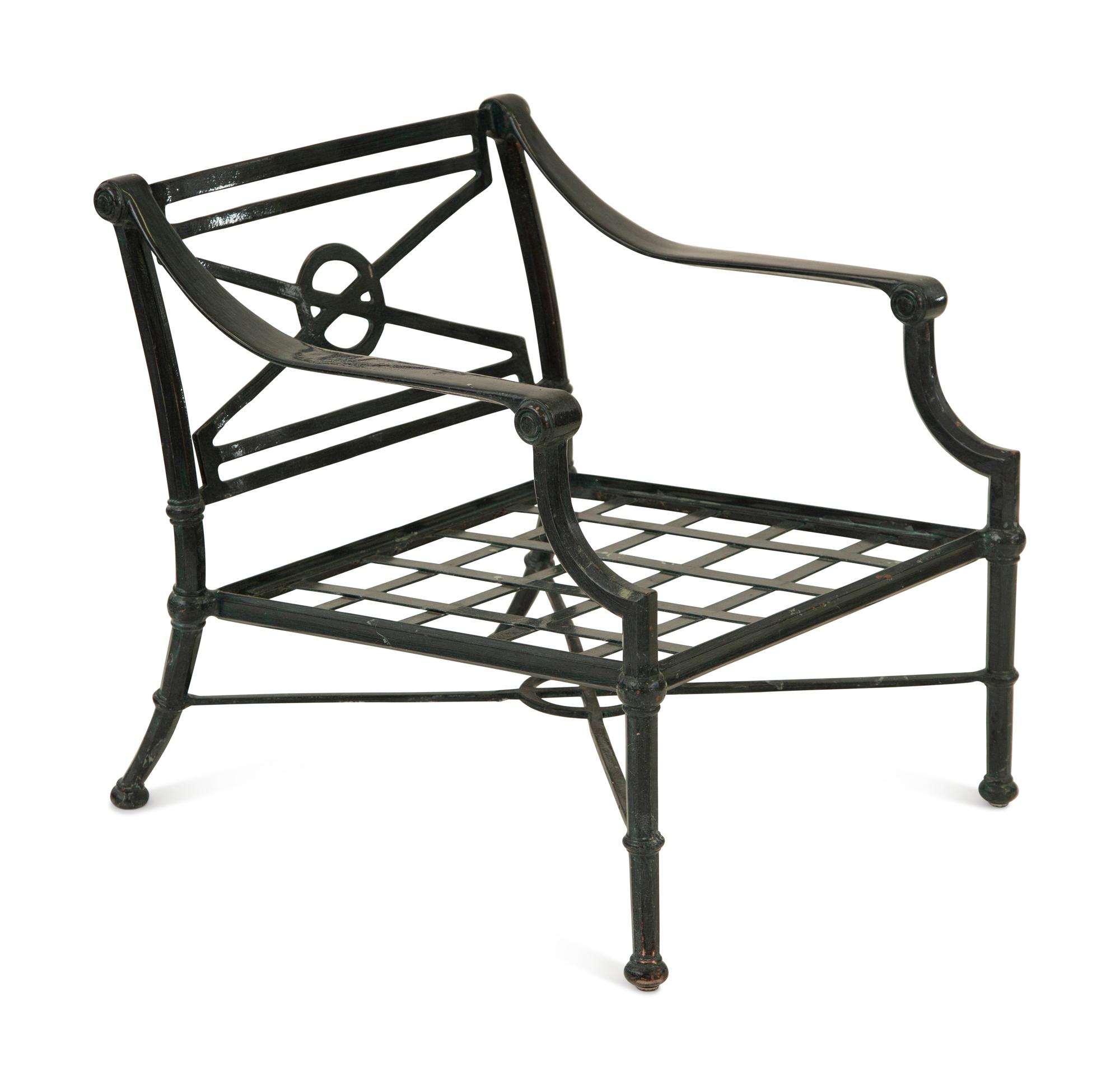 A Group of Neoclassical Style Painted Aluminum Garden Furniture — 20th Century