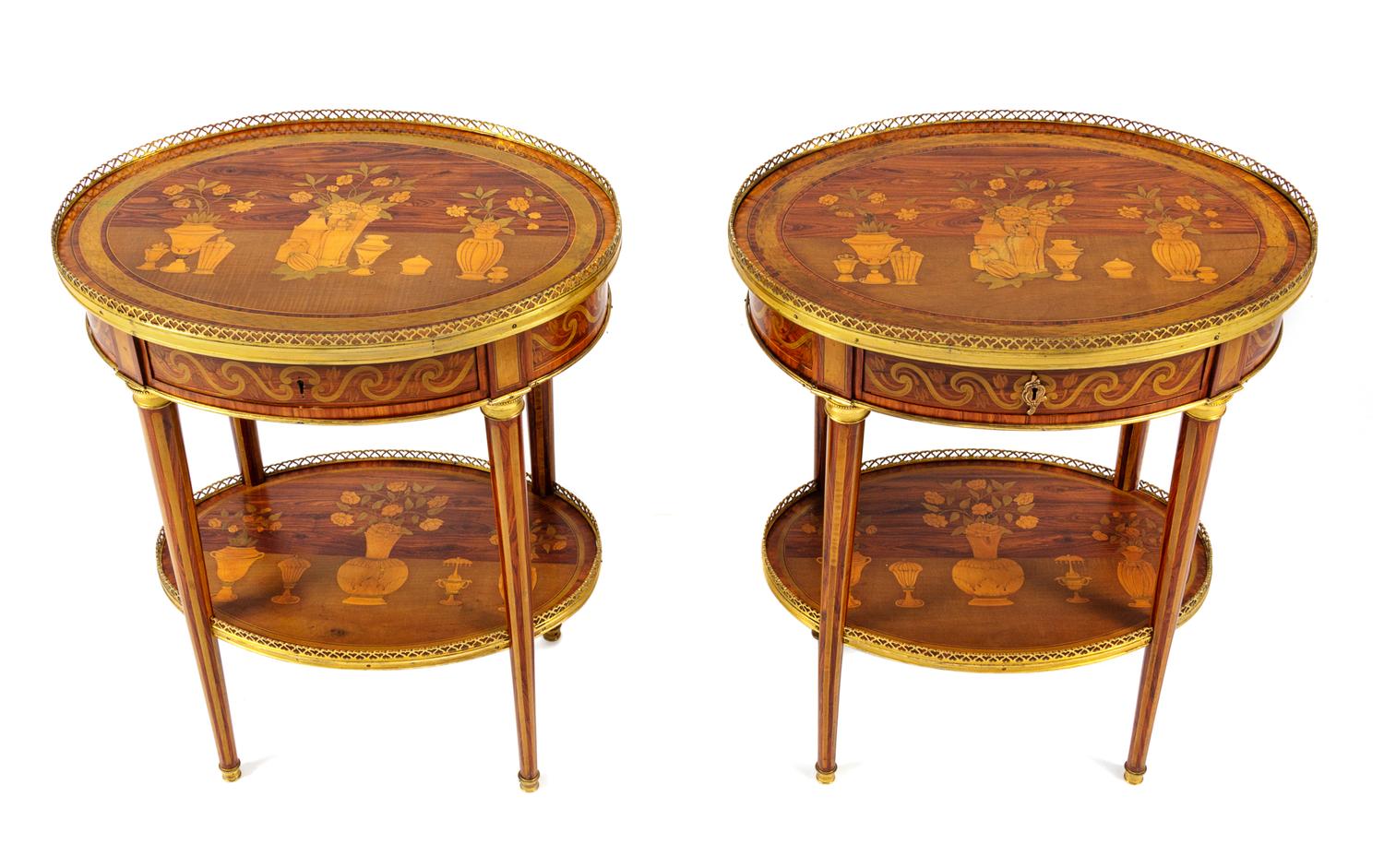 A Pair of Continental Gilt Metal Mounted Marquetry Side Tables