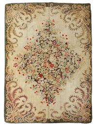 Large floral patterned room-sized wool hooked rug early 20th century